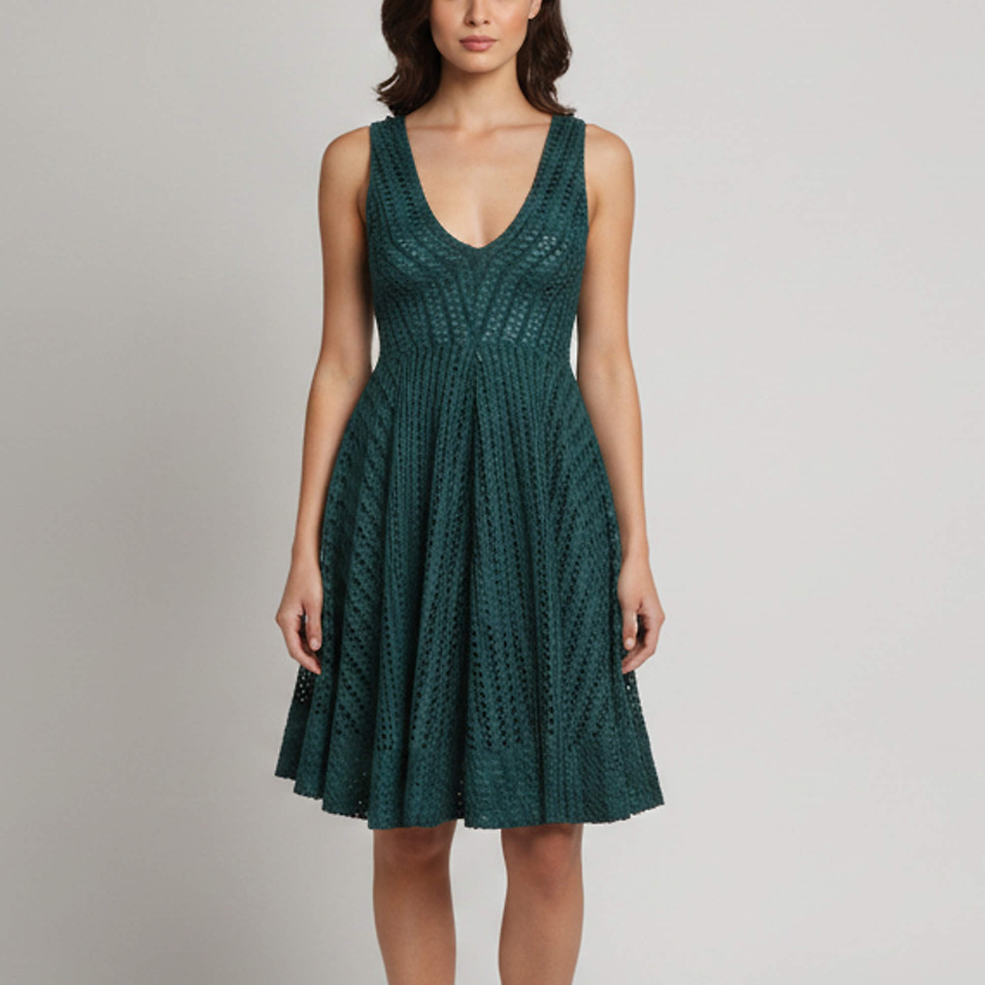 Pre Owned Sandro Green Crochet Sleeveless Flared Bliss Mini Dress S