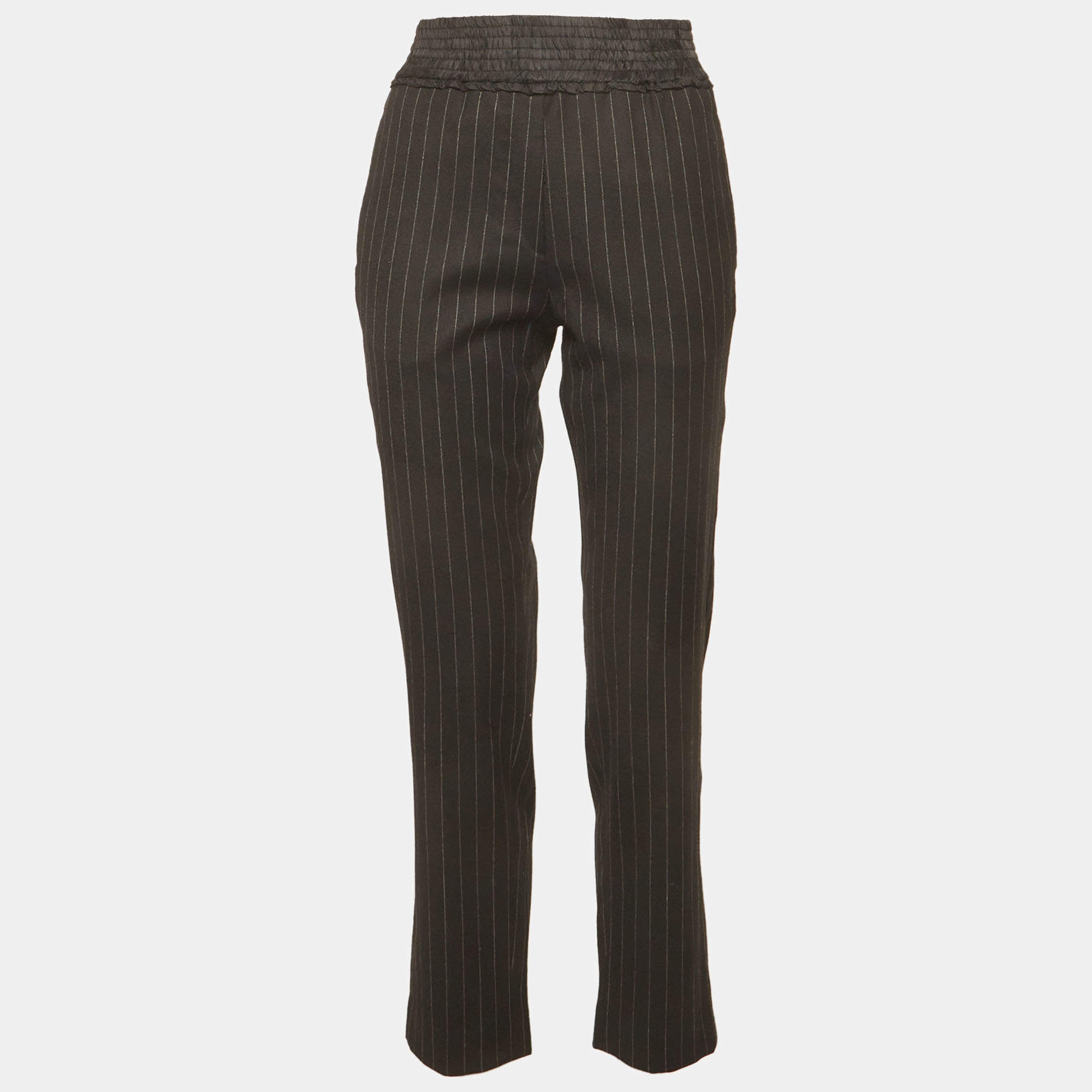 Pre Owned Sandro Black Striped Wool Blend Straight Leg Trousers S