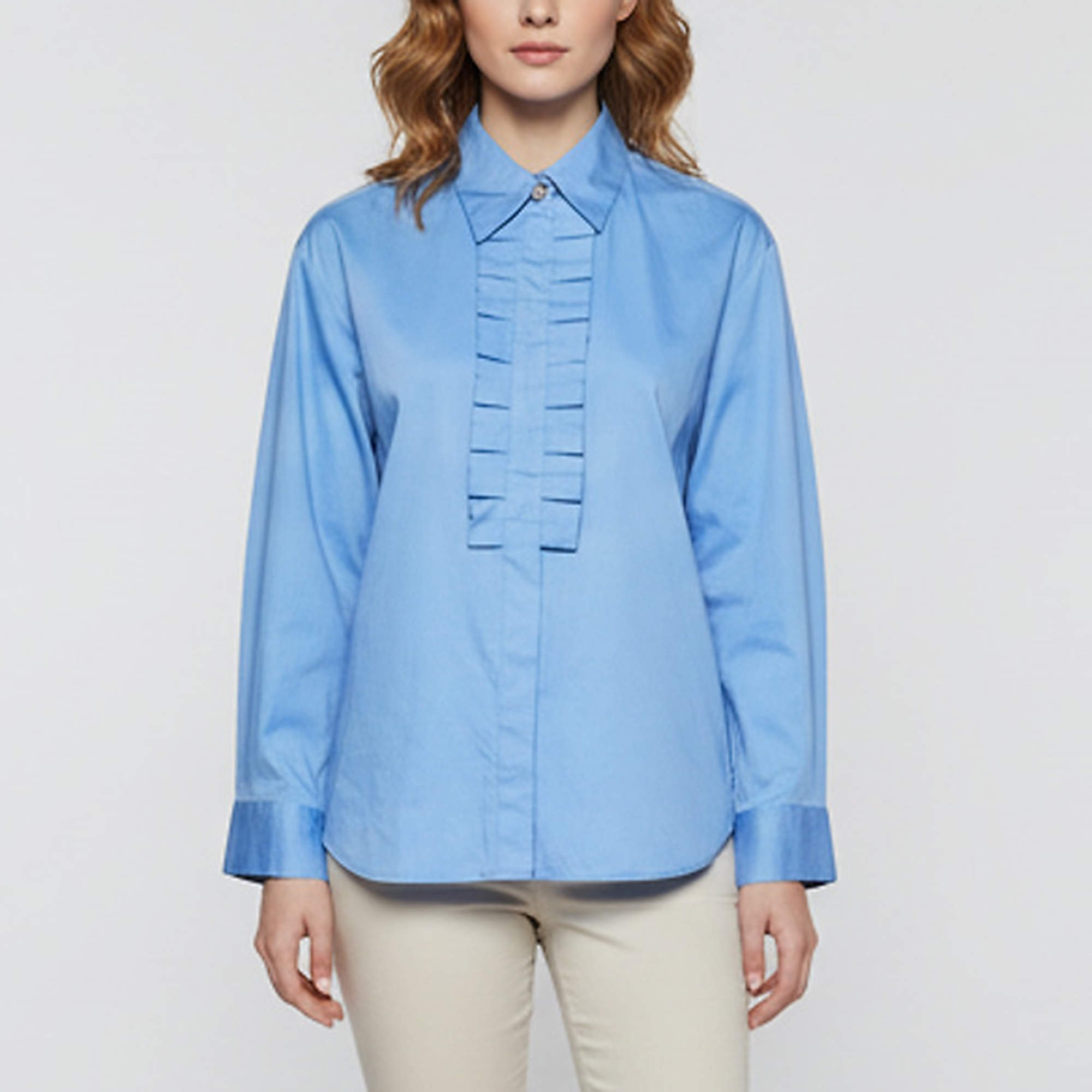 مملوكة مسبقًا Sandro Blue Poplin Pleated Detail Button-Down Shirt S