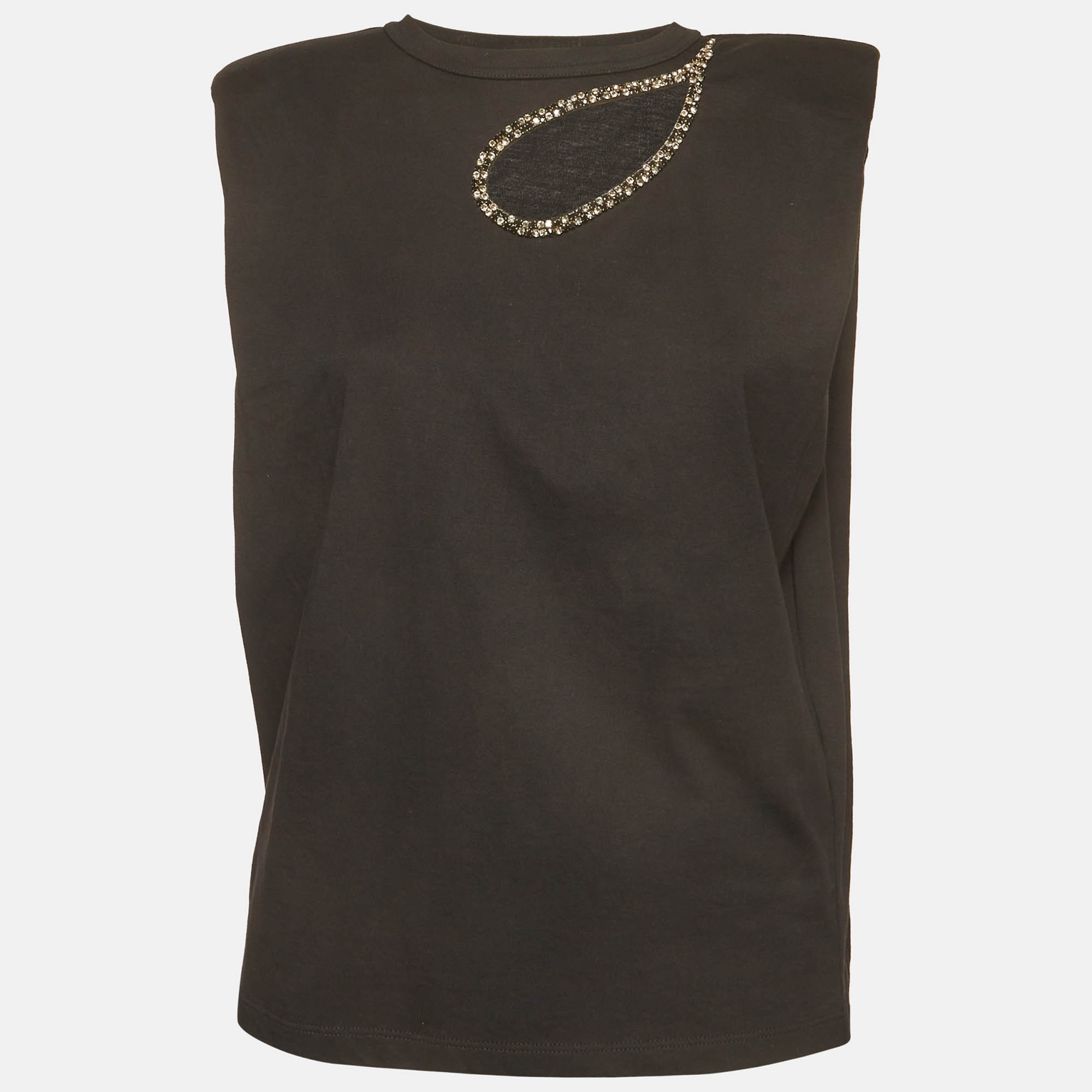 Pre Owned Sandro Black Jersey Crystal Embellished Cut-Out Gustave Top S
