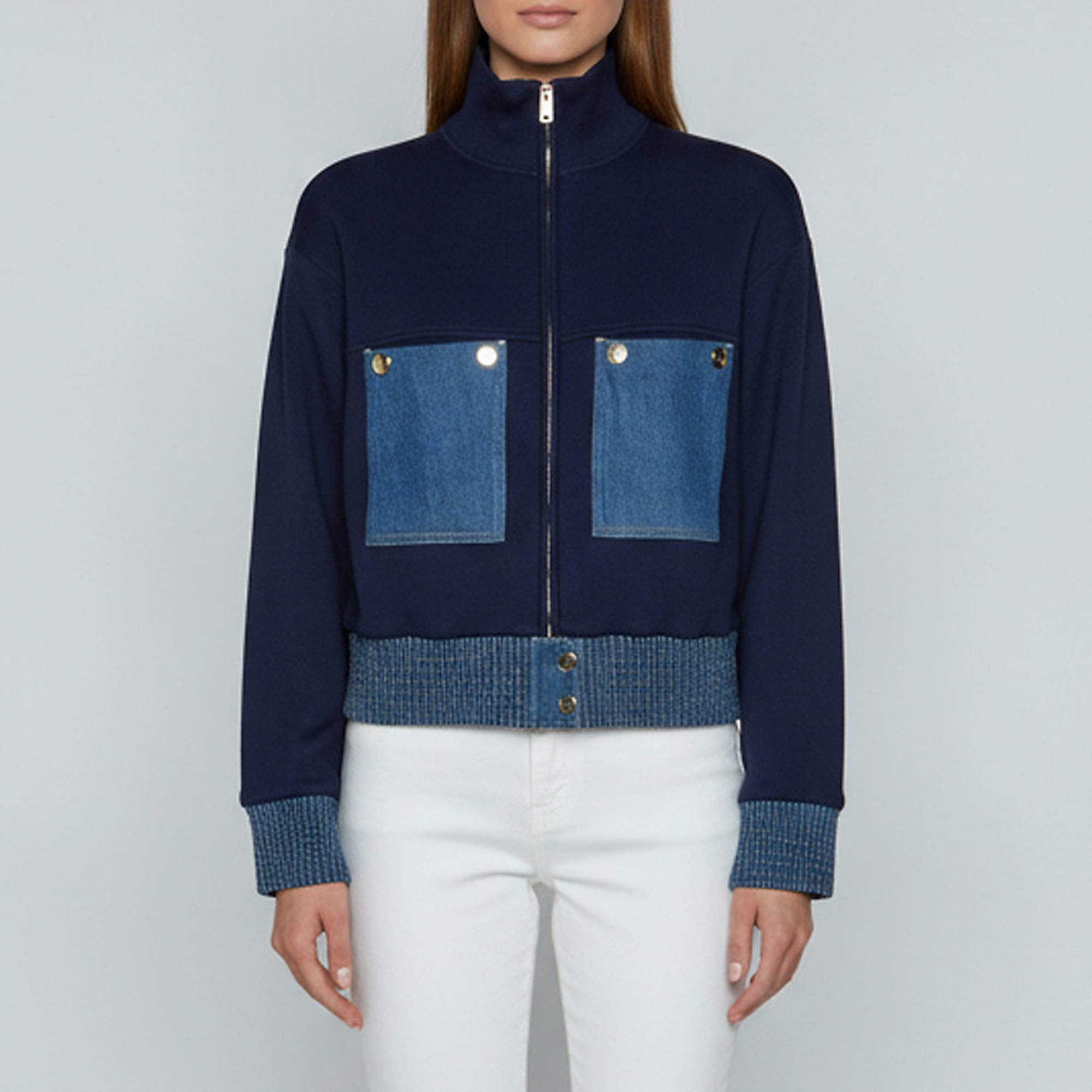 Pre Owned Sandro Navy Blue Denim Mix Short Jacket M