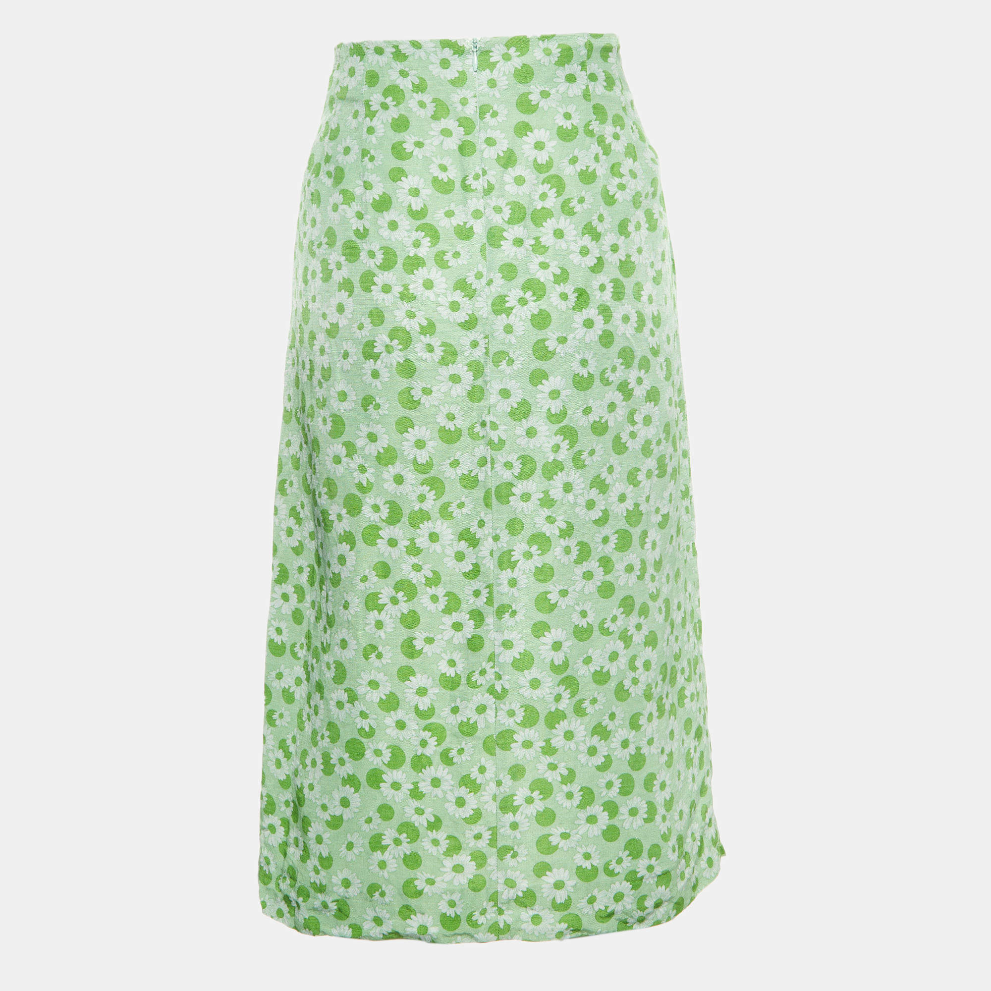 Sandro Green Printed Linen-Blend Skirt L