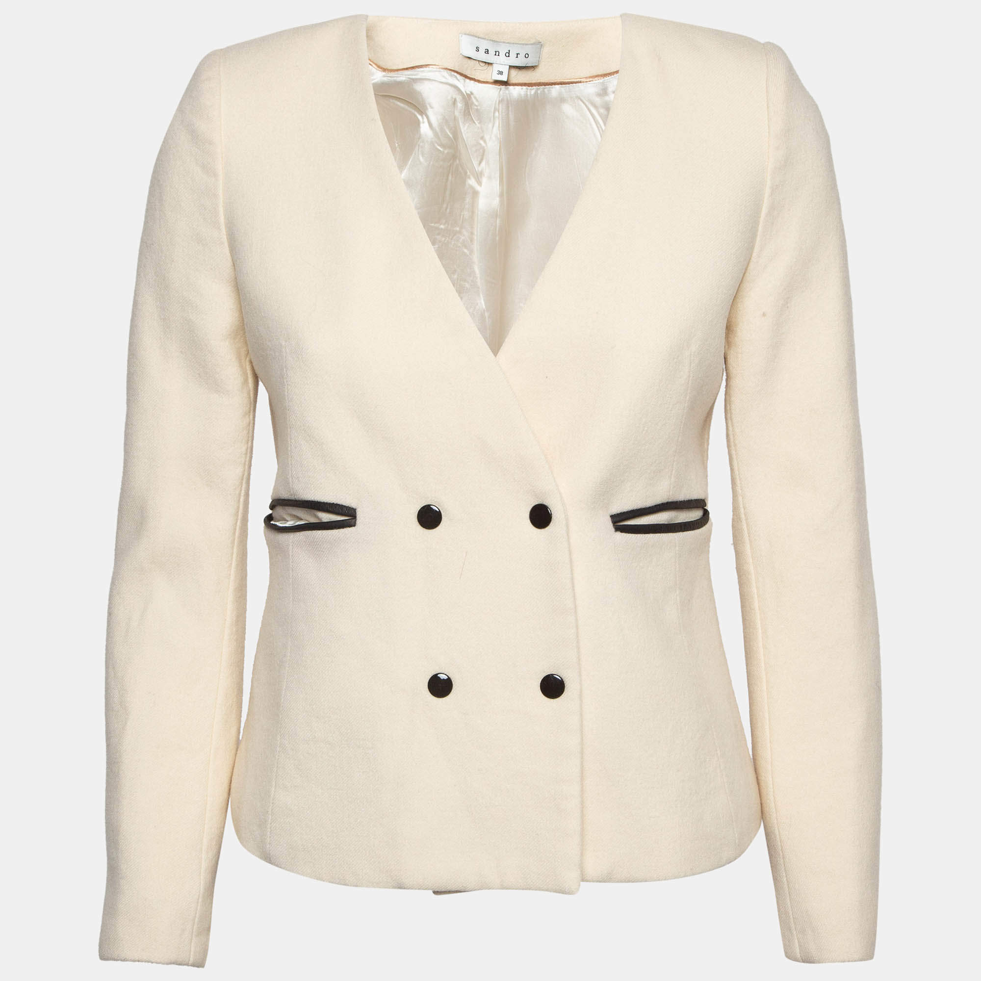 Sandro Cream Wool Double Breasted Blazer M