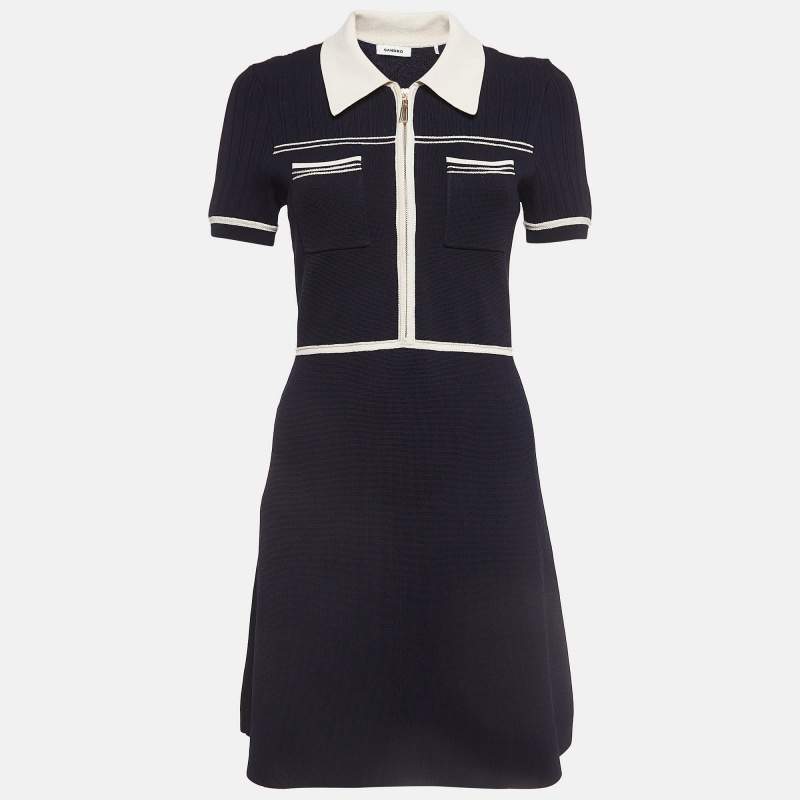 Pre Owned Sandro Navy Blue Aliette Knit Mini Dress S