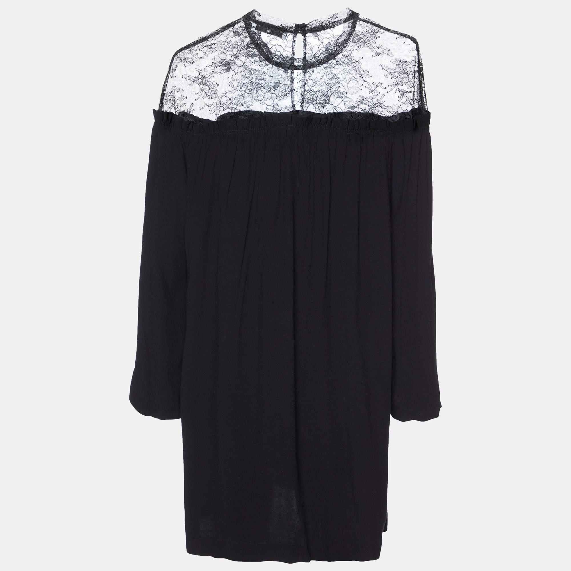 Pre Owned Sandro Black Crepe Lace Trim Shift Dress L