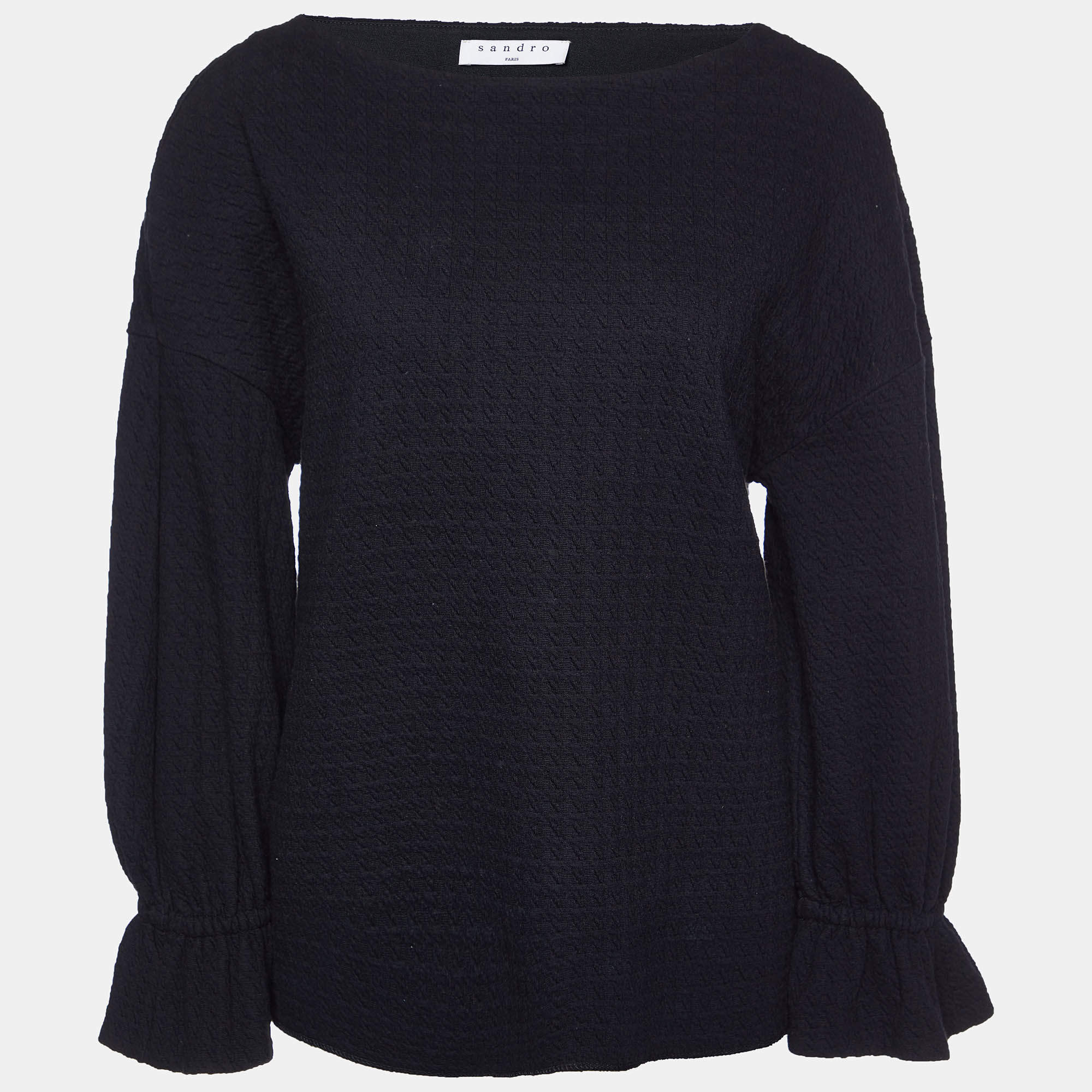 Pre Owned Sandro Black Cotton Lolipop Balloon Sleeve Top M