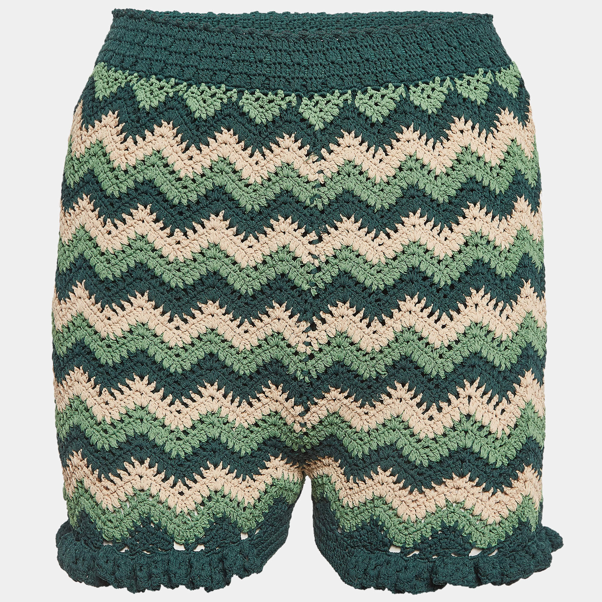 Sandro Green Chevron Patterned Knit Shorts S