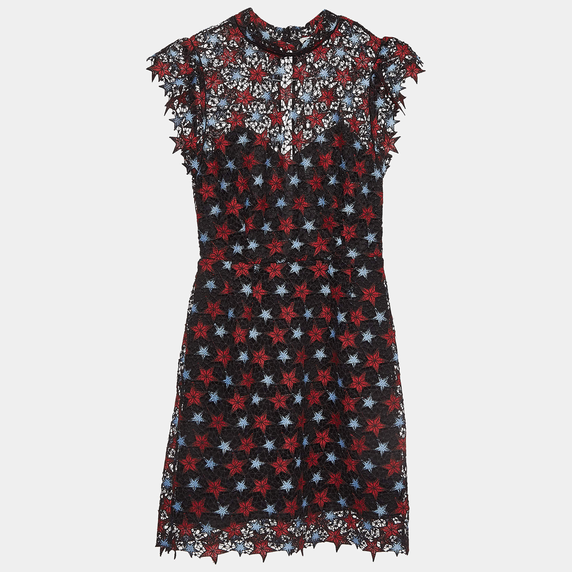 Pre Owned Sandro Black Star Lace Mini Dress M
