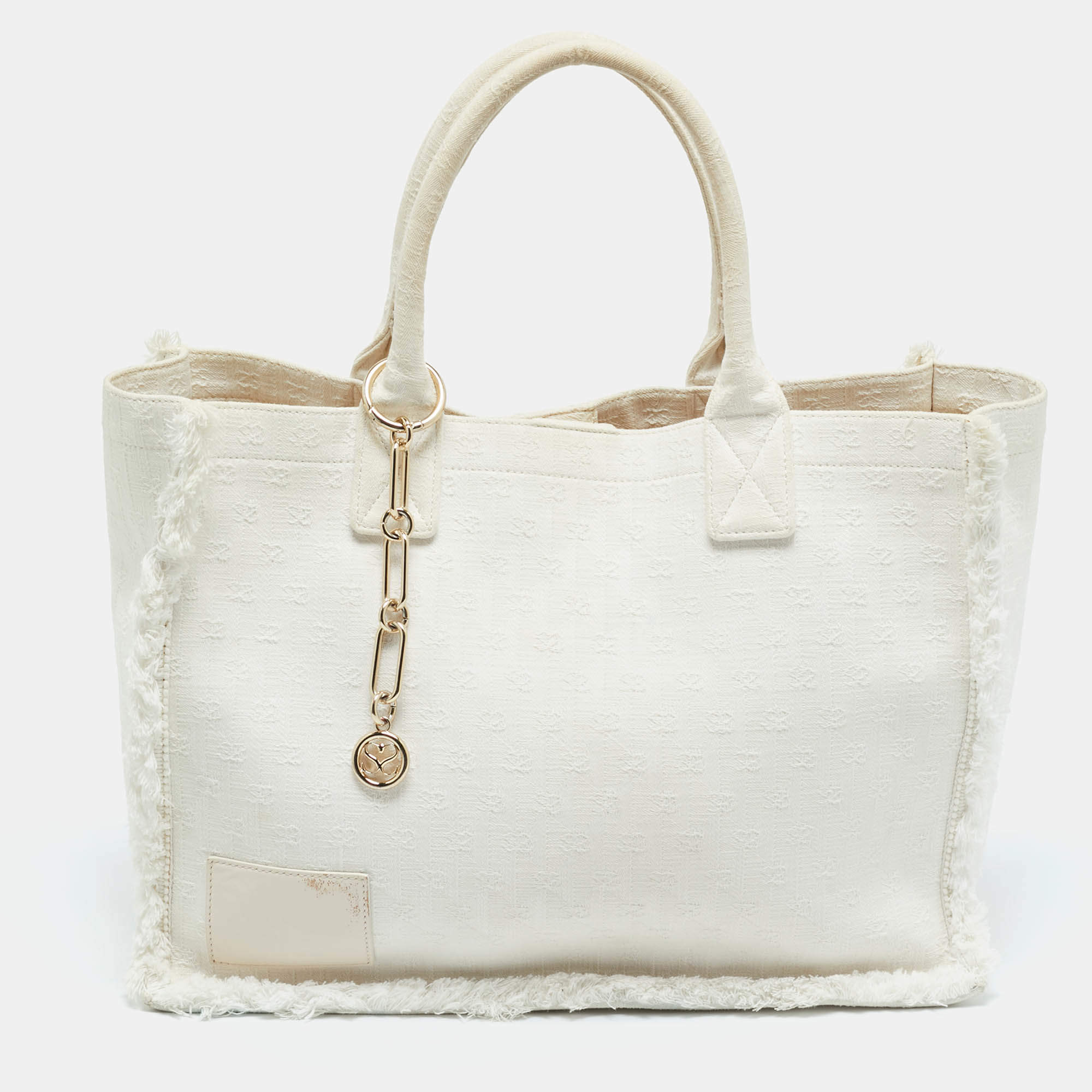 Pre Owned Sandro Off White Embroidered Canvas Shopper Tote