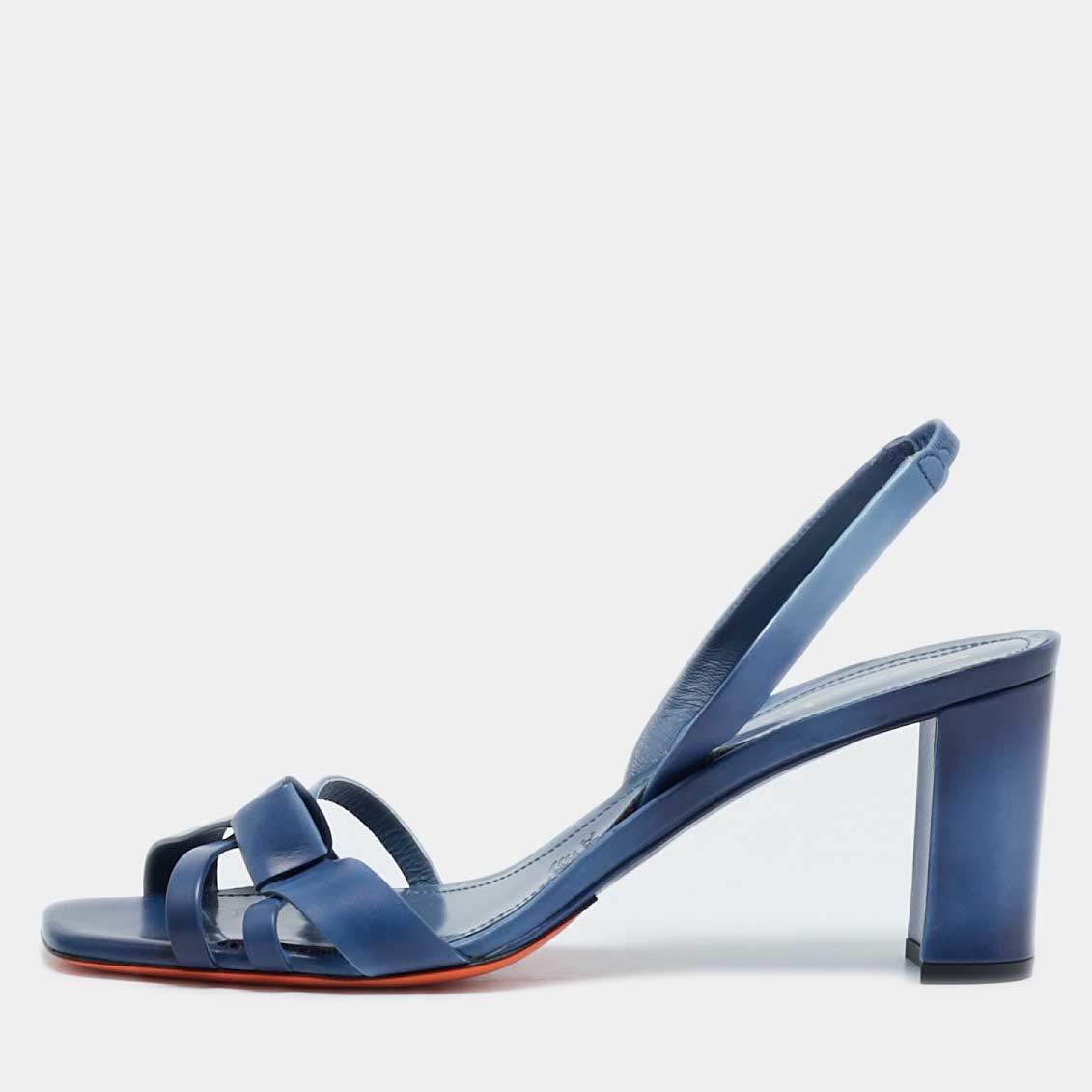 مملوكة مسبقًا Santoni Blue Leather Forgive Slingback Sandals Size 38