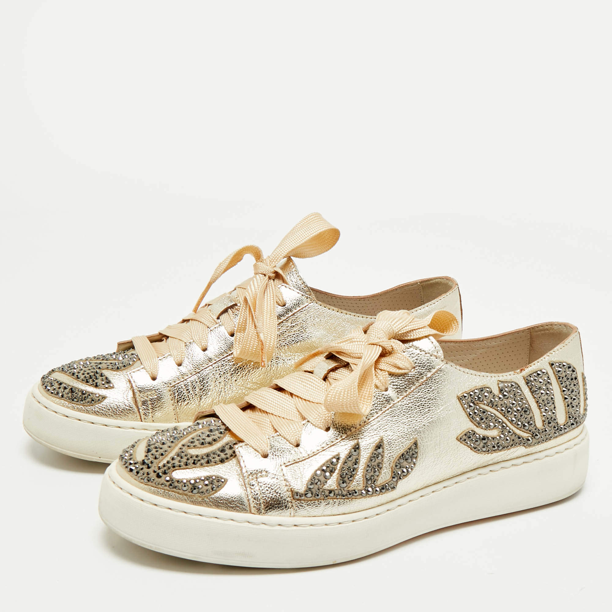 Santoni White Leather Low Top Sneakers Size 37 Santoni | TLC