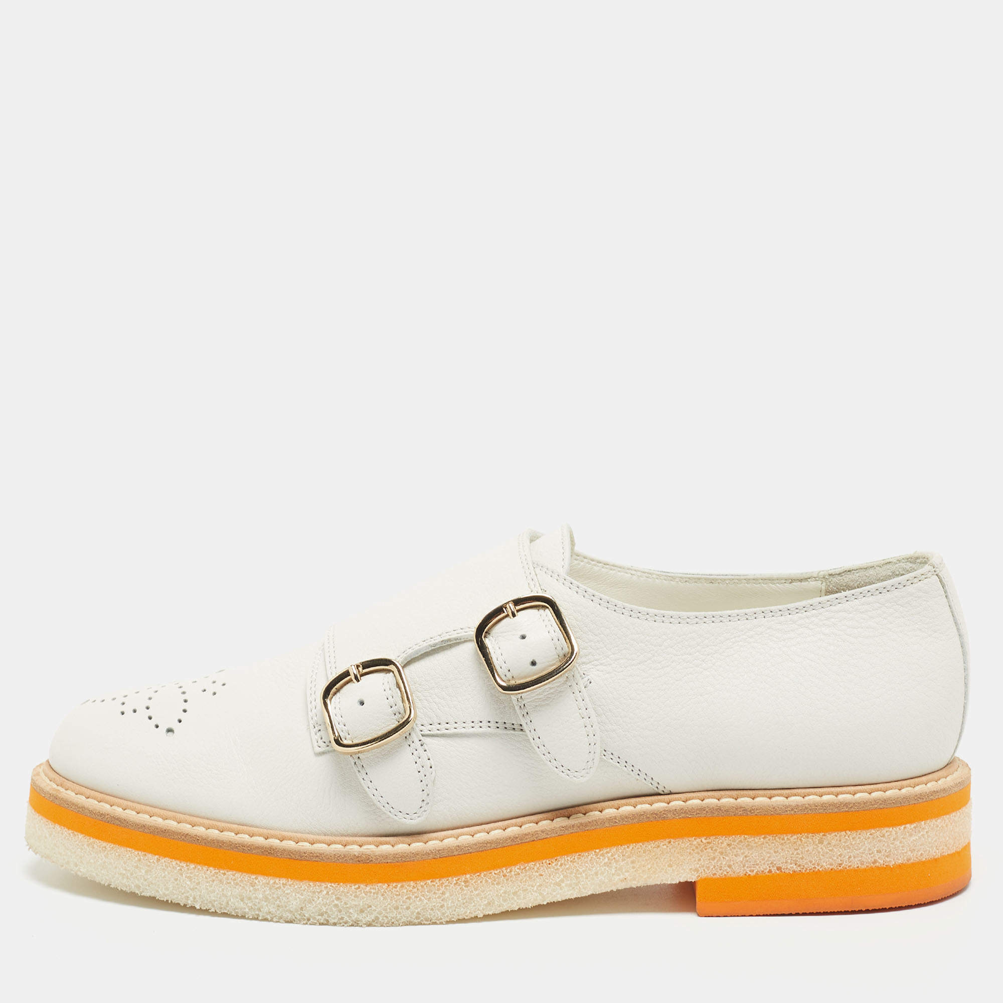Santoni Grey Leather Buckle Oxford Size 39