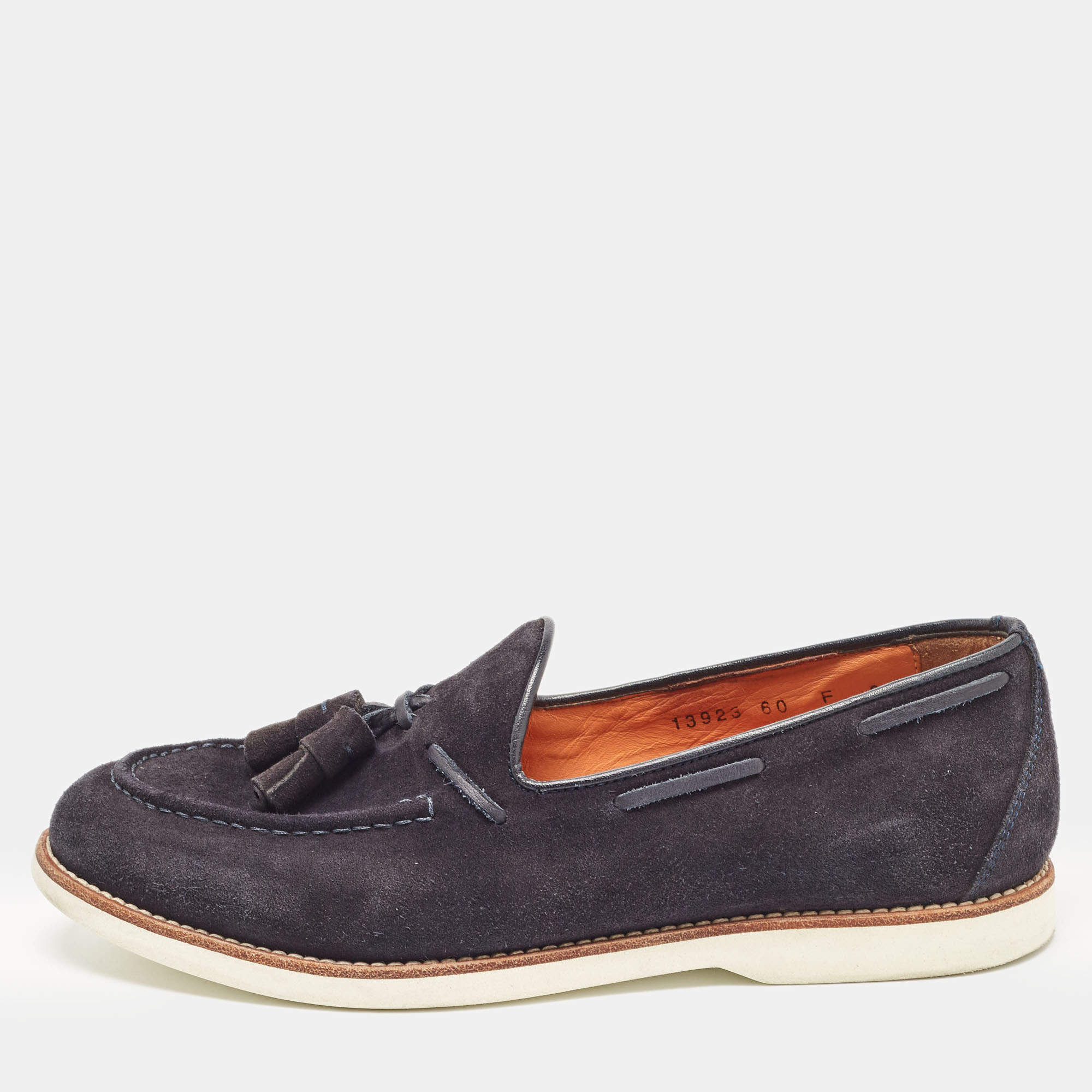 Pre Owned Santoni Navy Blue Suede Tassel Loafers Size 39
