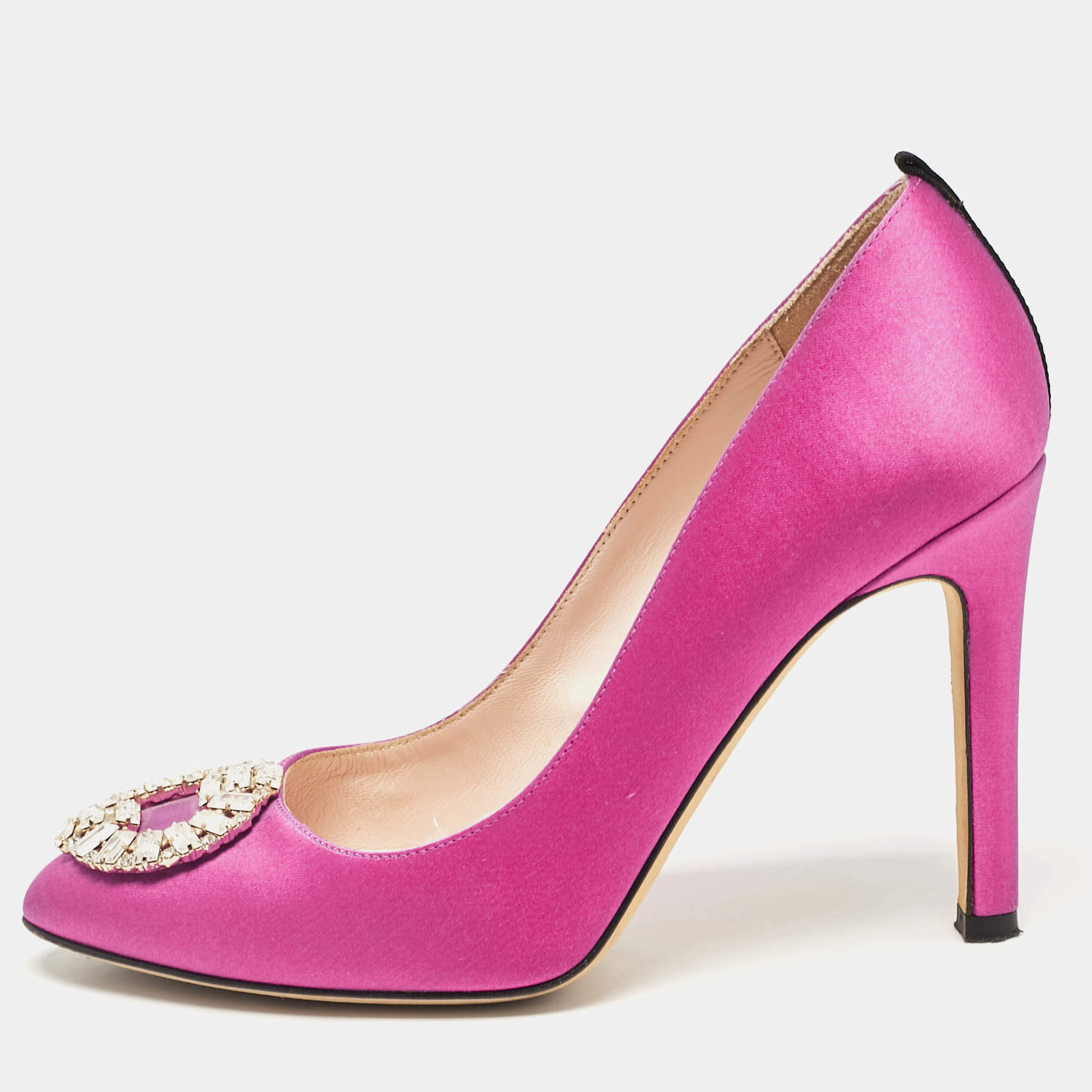 SJP Sarah Jessica Parker Pink Satin Crystal Embellished Pumps Size 37
