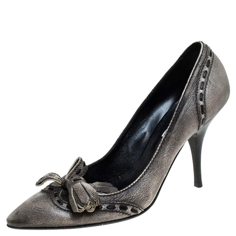 Sebastian Grey Leather Tassel Detail Pointed Toe Pumps Size 40