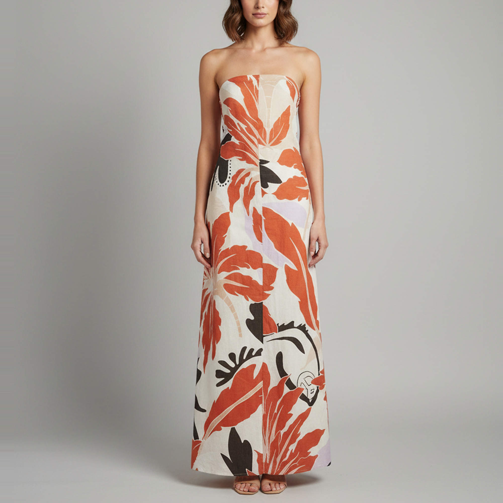 Pre Owned Second Summer Multicolour Floral Print Linen Tube Dress XS