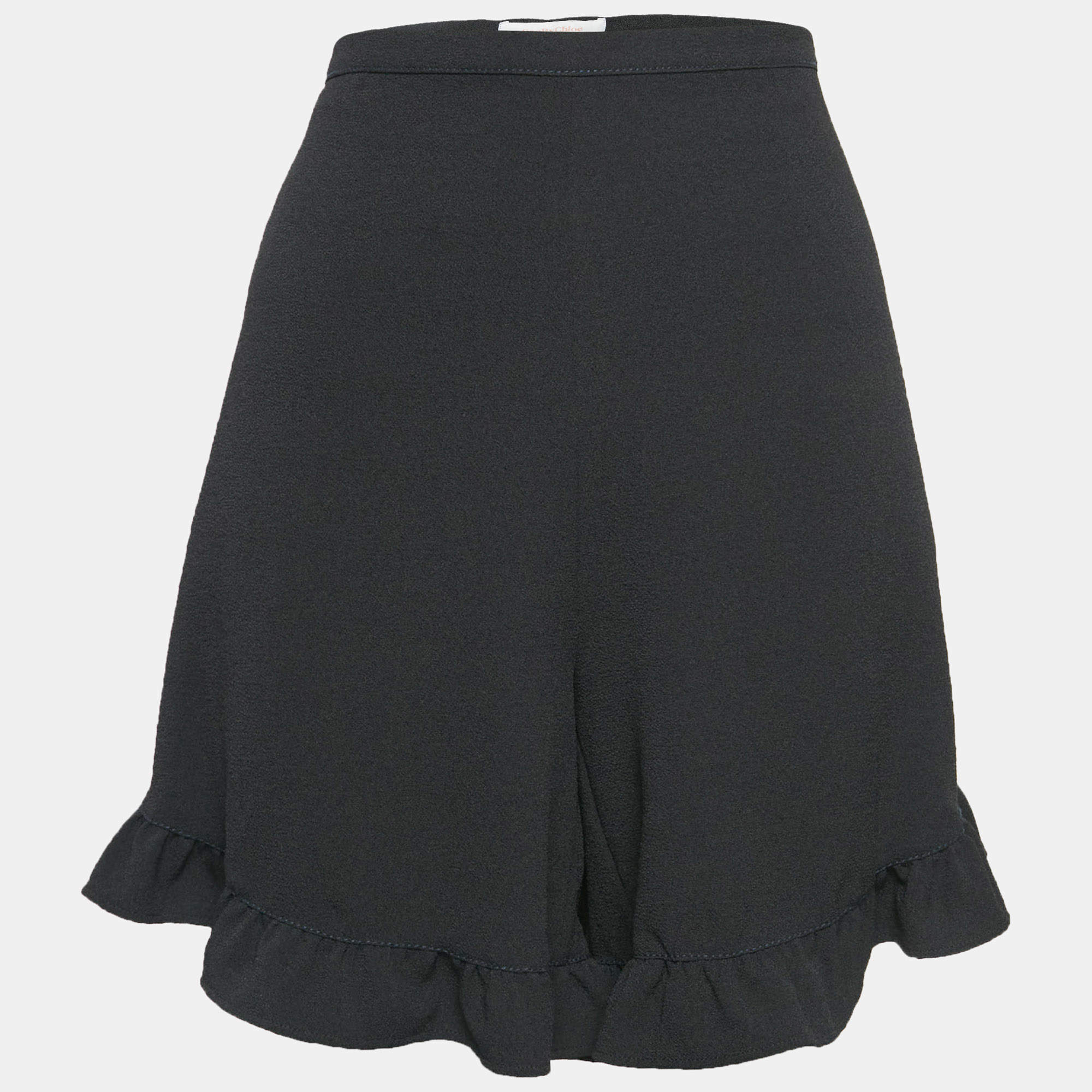 See by Chloe Black Crepe Ruffled Shorts L