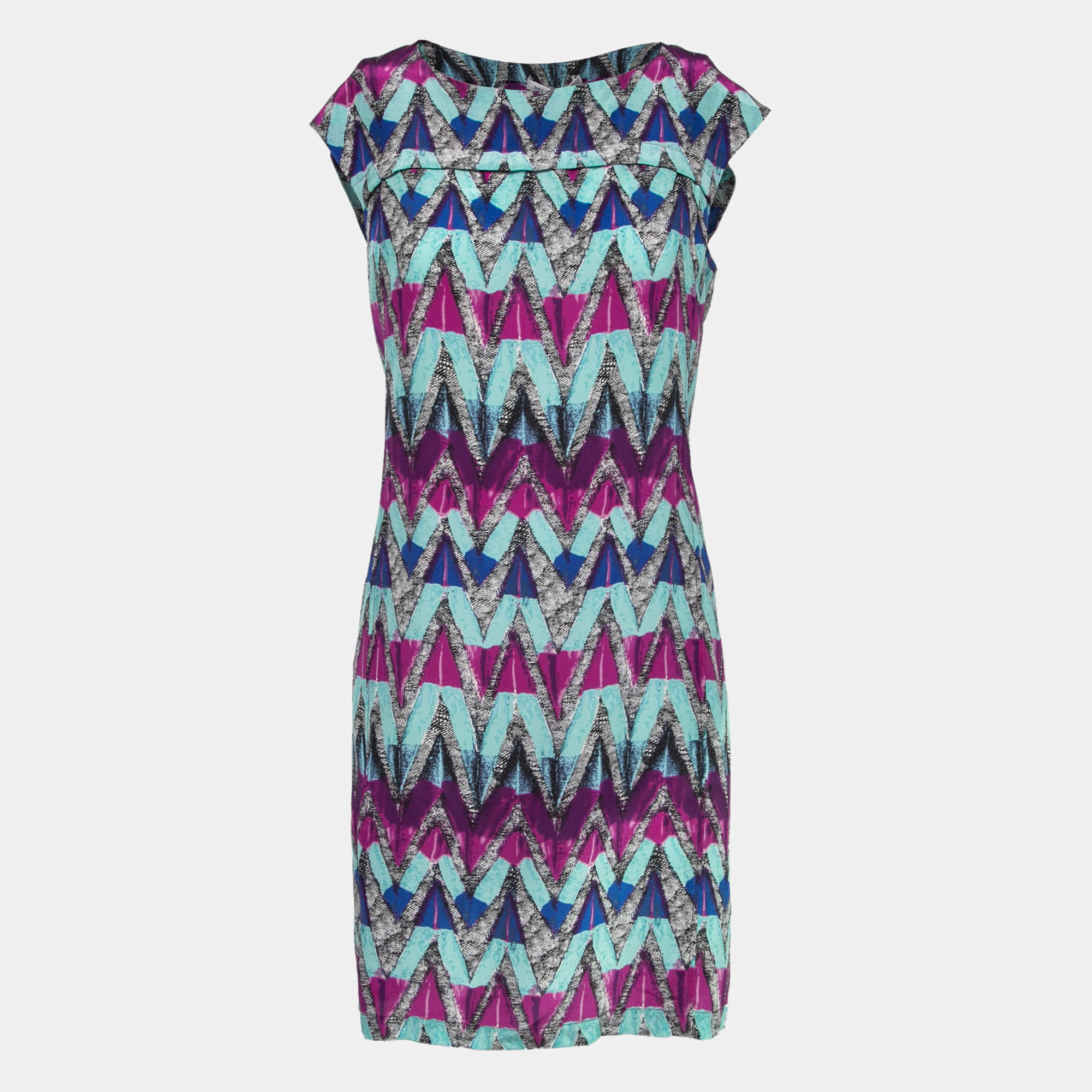 Pre Owned See by Chloe Blue Multicolor Zig-Zag Printed Silk Mini Dress M