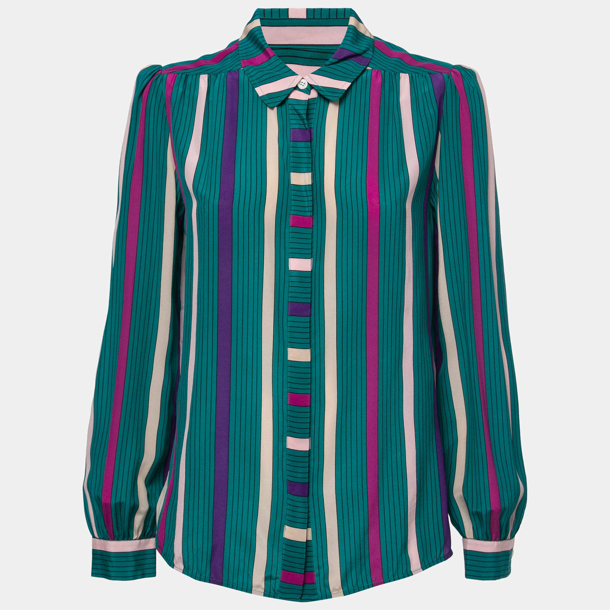 Pre Owned See by Chloe Green Striped Printed Silk Shirt M