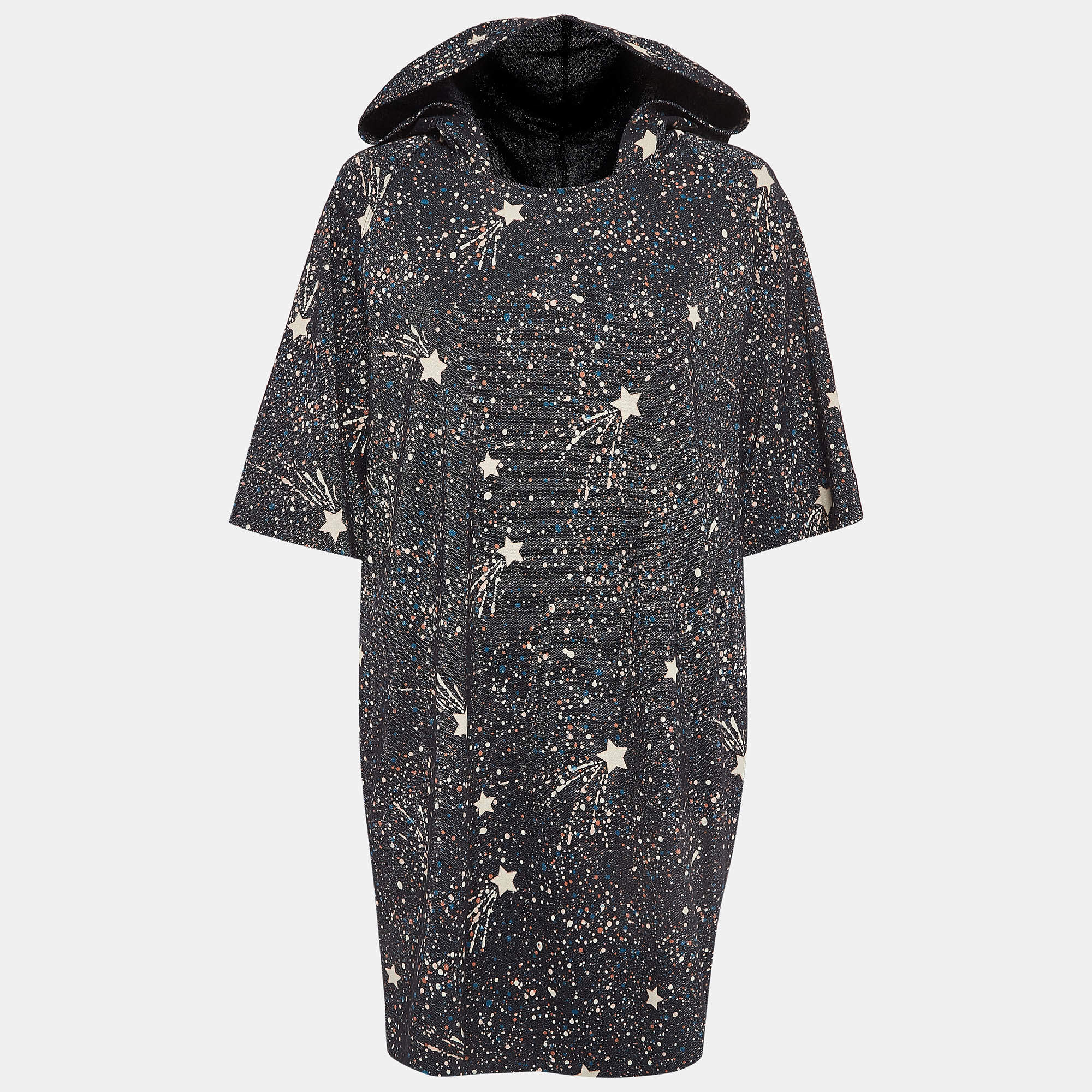 Pre Owned See by Chloe Black Stars Print Lurex Knit Hooded Short Dress M