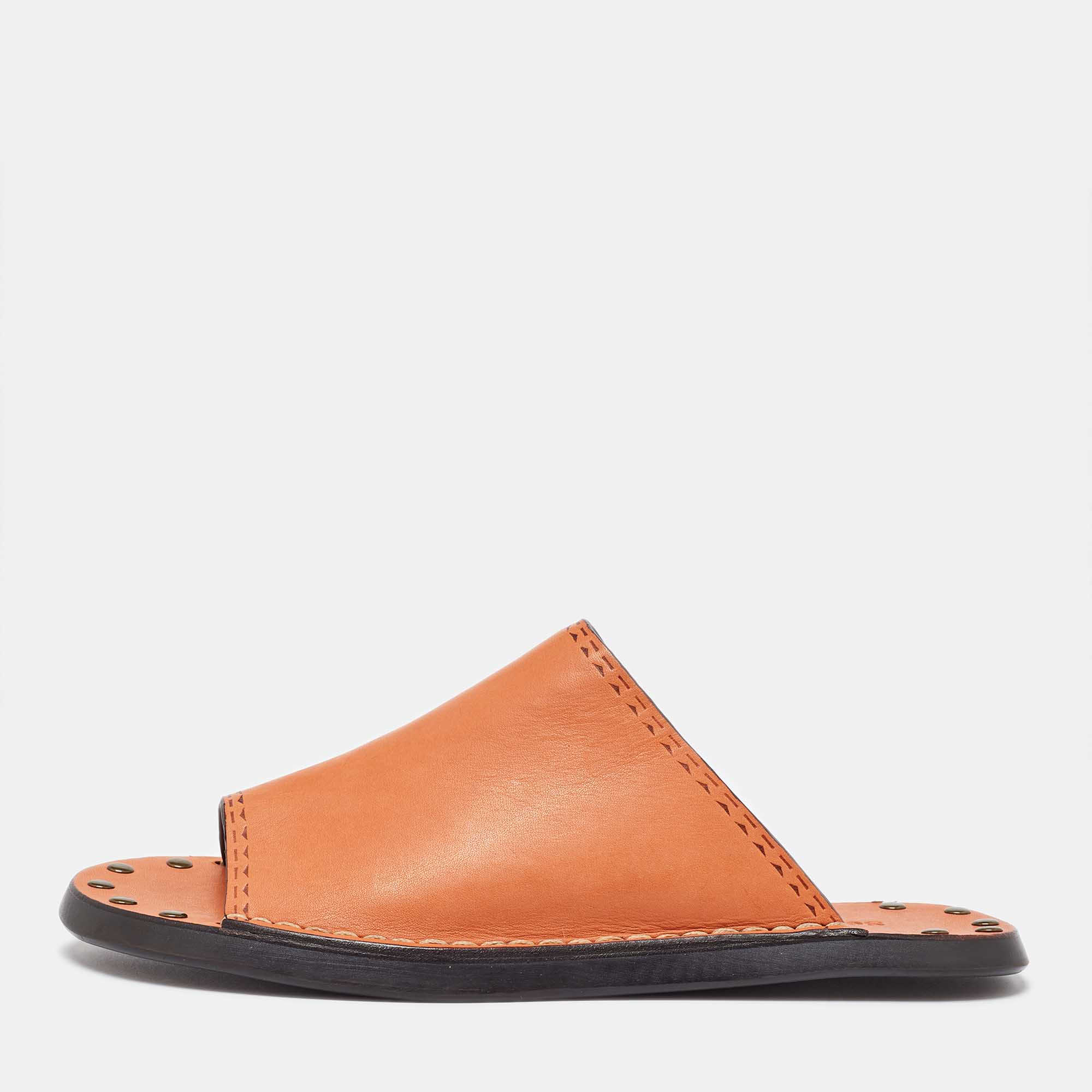 See by Chloe Orange Leather Flat Slides Size 35