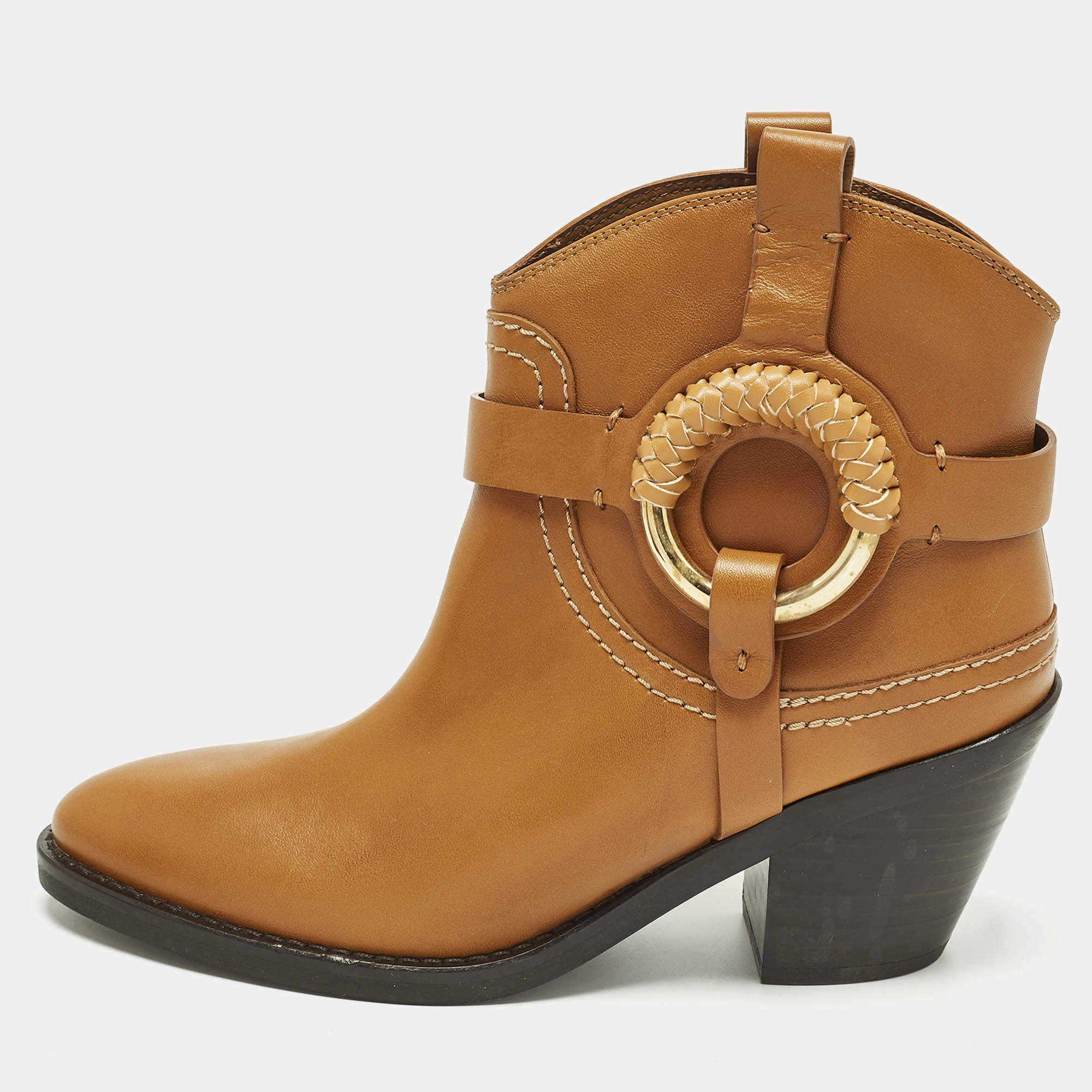 مملوكة مسبقًا See by Chloe Hana Size 39 Tan Leather Cowboy Boots