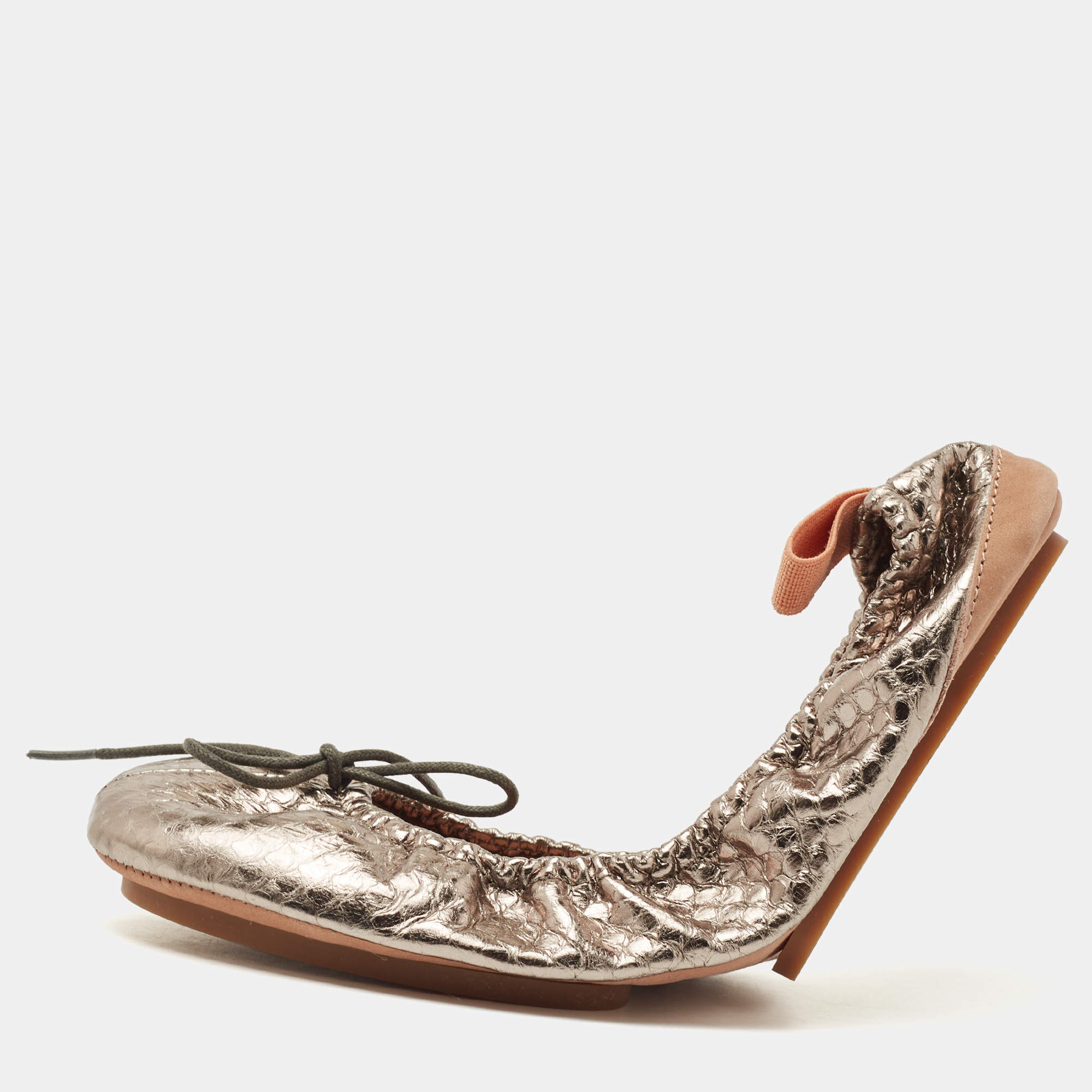 Pre Owned See by Chloé Metallic Python Embossed Leather Ballet  Flats Size 38