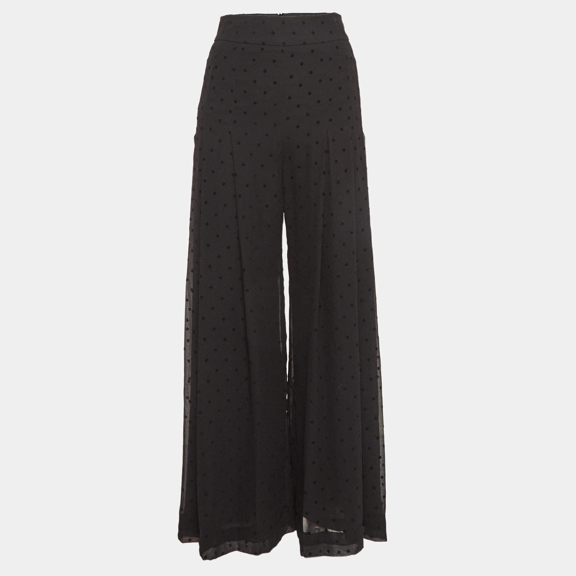 See by Chloé Black Flocked Polka Dots Chiffon Palazzo Pants S