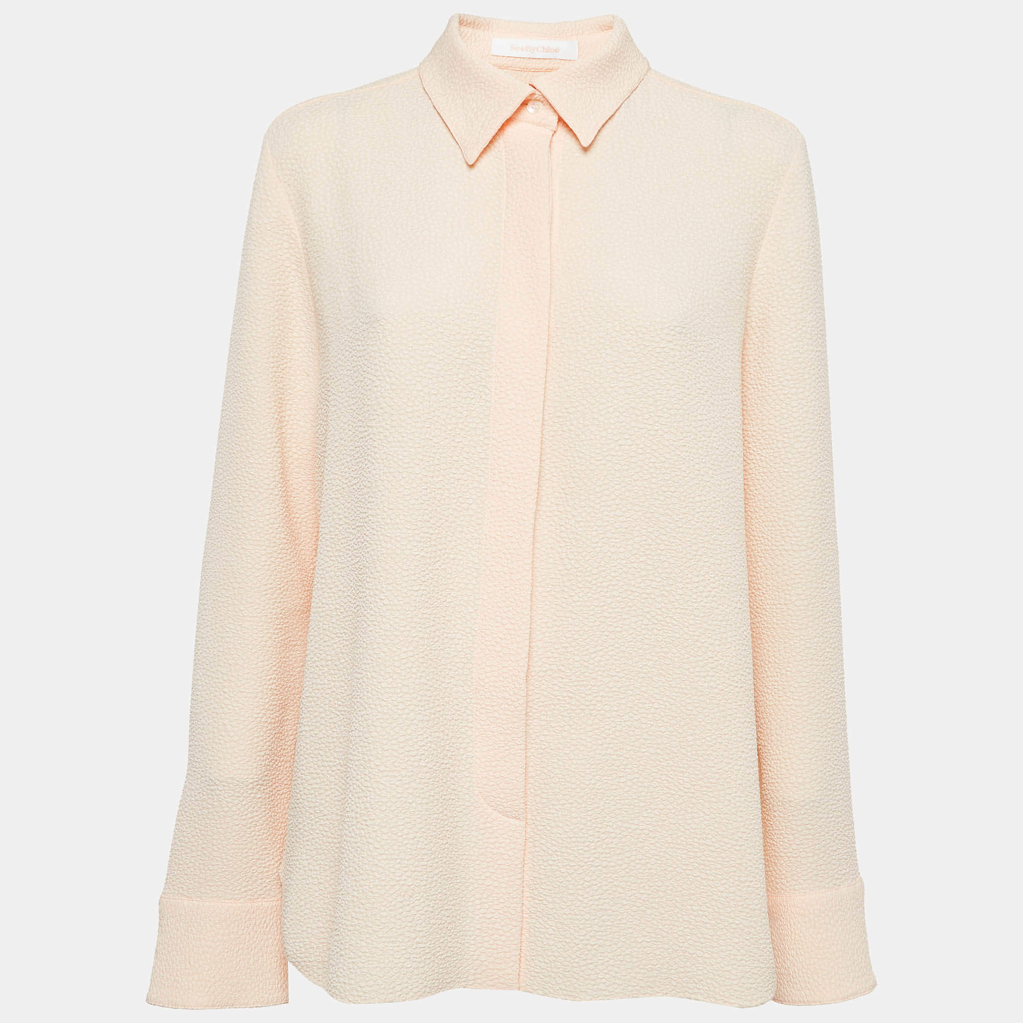 Pre Owned See by Chloe Pink Champagne Textured Crepe Pleated Shirt M