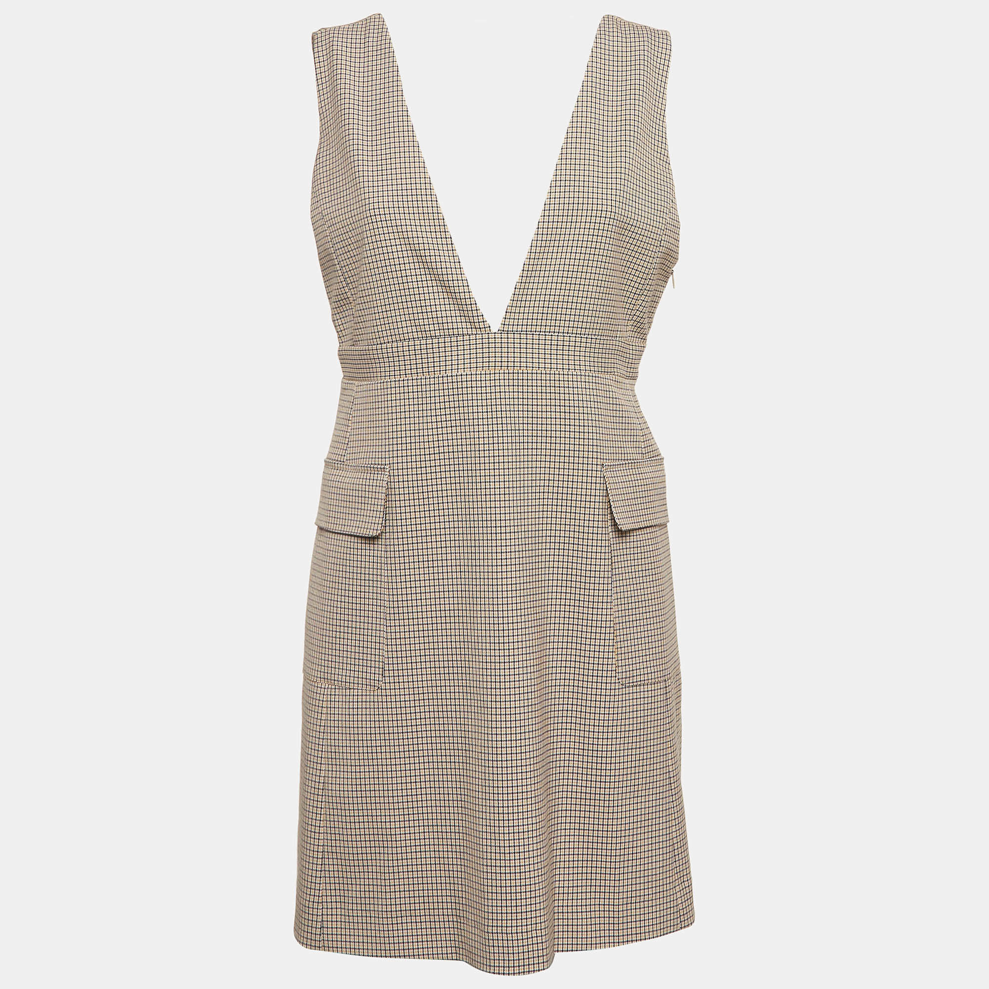 Pre Owned See by Chloe Beige Houndstooth Sleeveless Mini Dress M