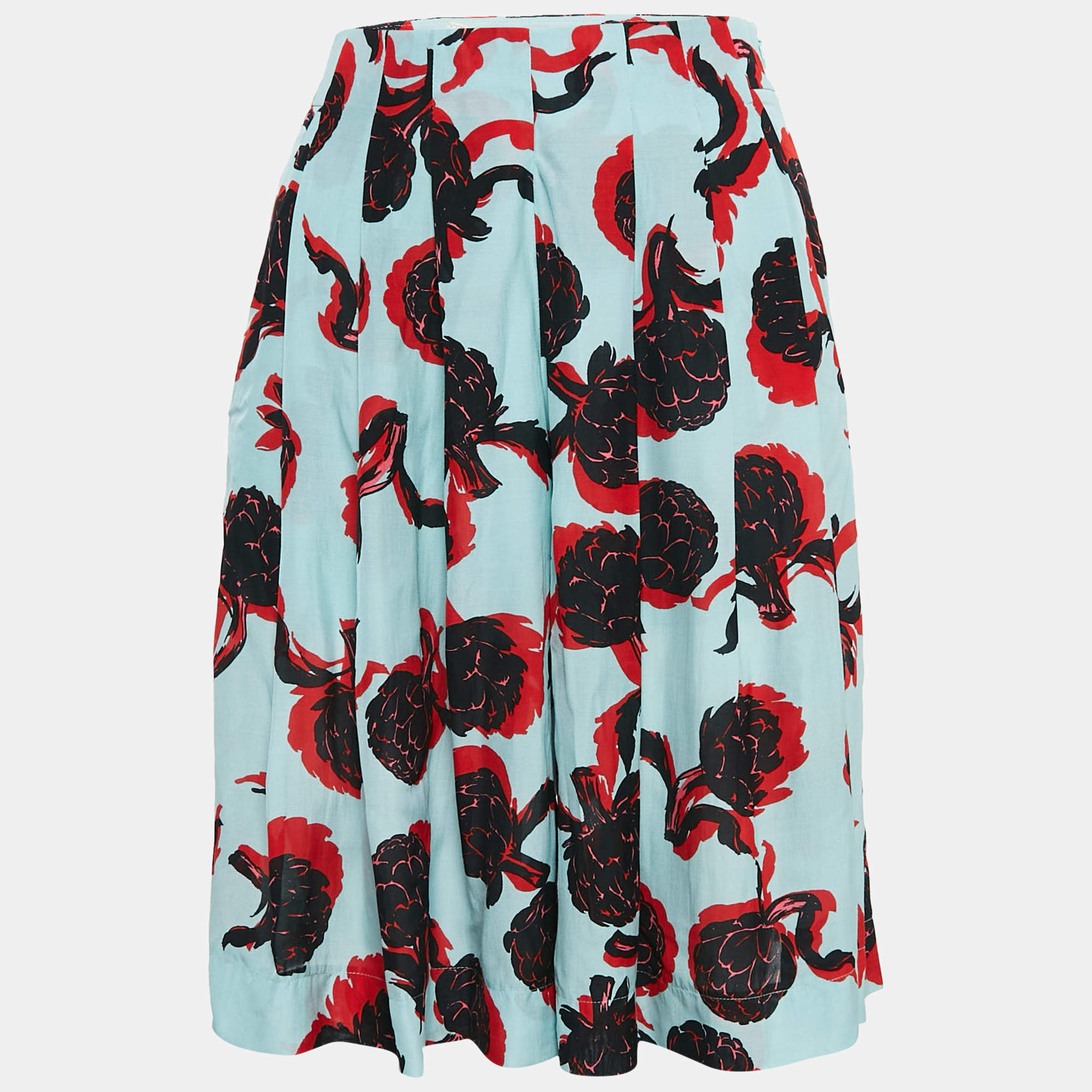 See by Chloe Blue Floral Print Crepe Pleated Shorts M