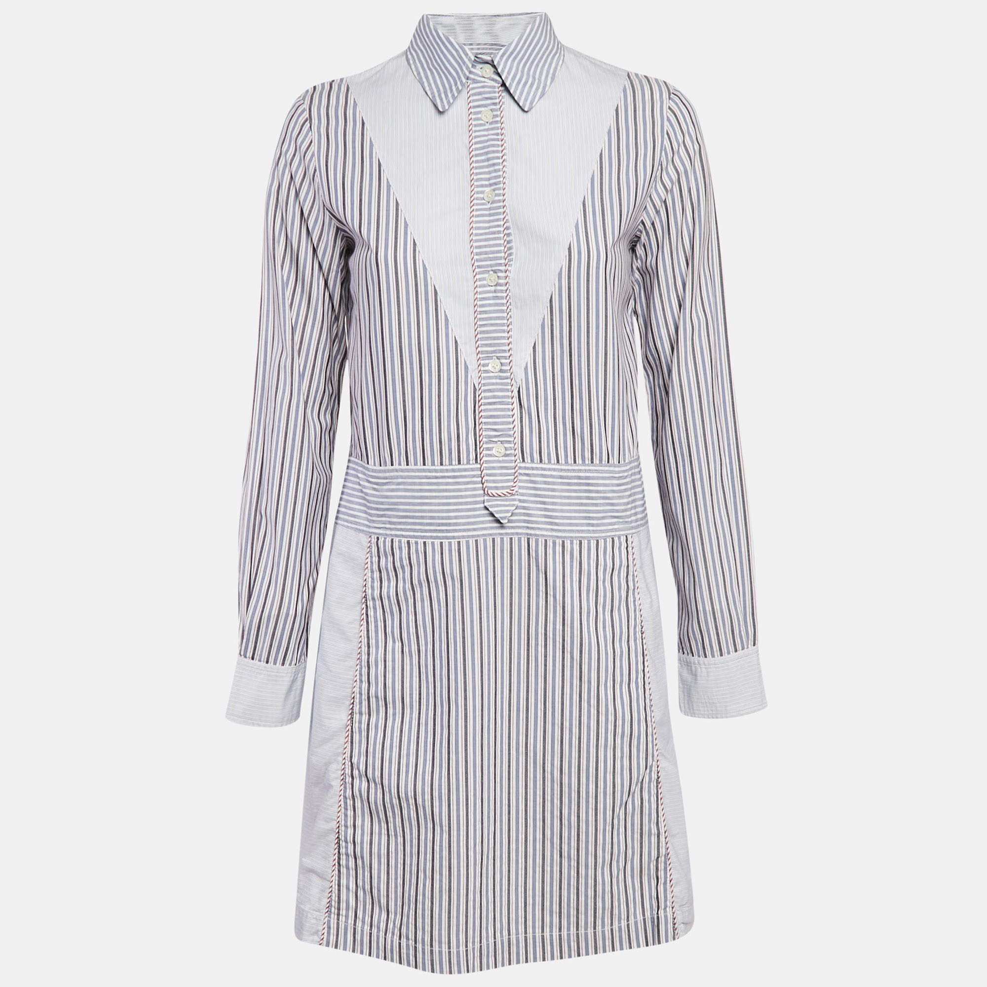 Pre Owned See by Chloe Blue Stripe Cotton Mini Dress S