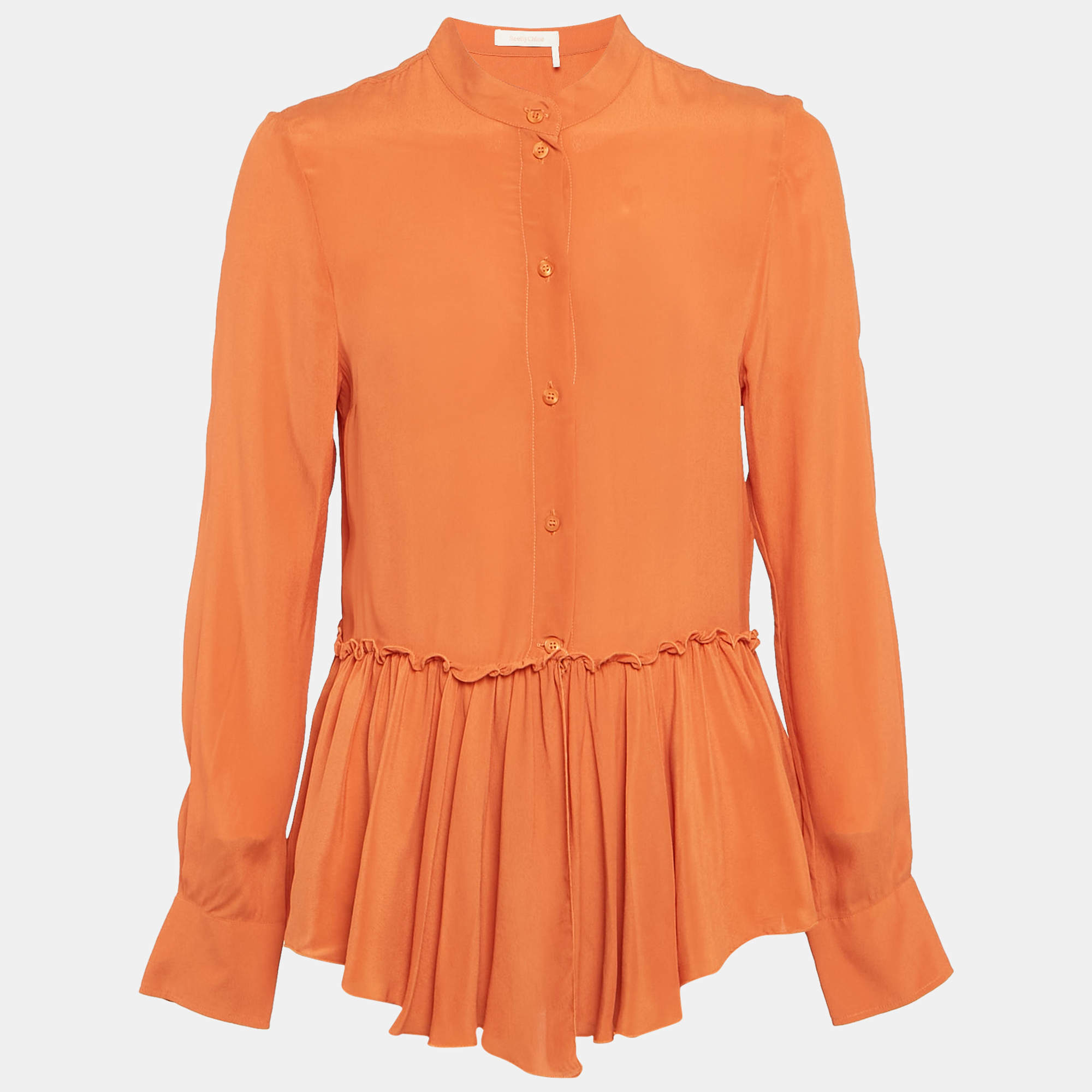 See by Chloe Orange Chiffon Gathered Peplum Shirt M