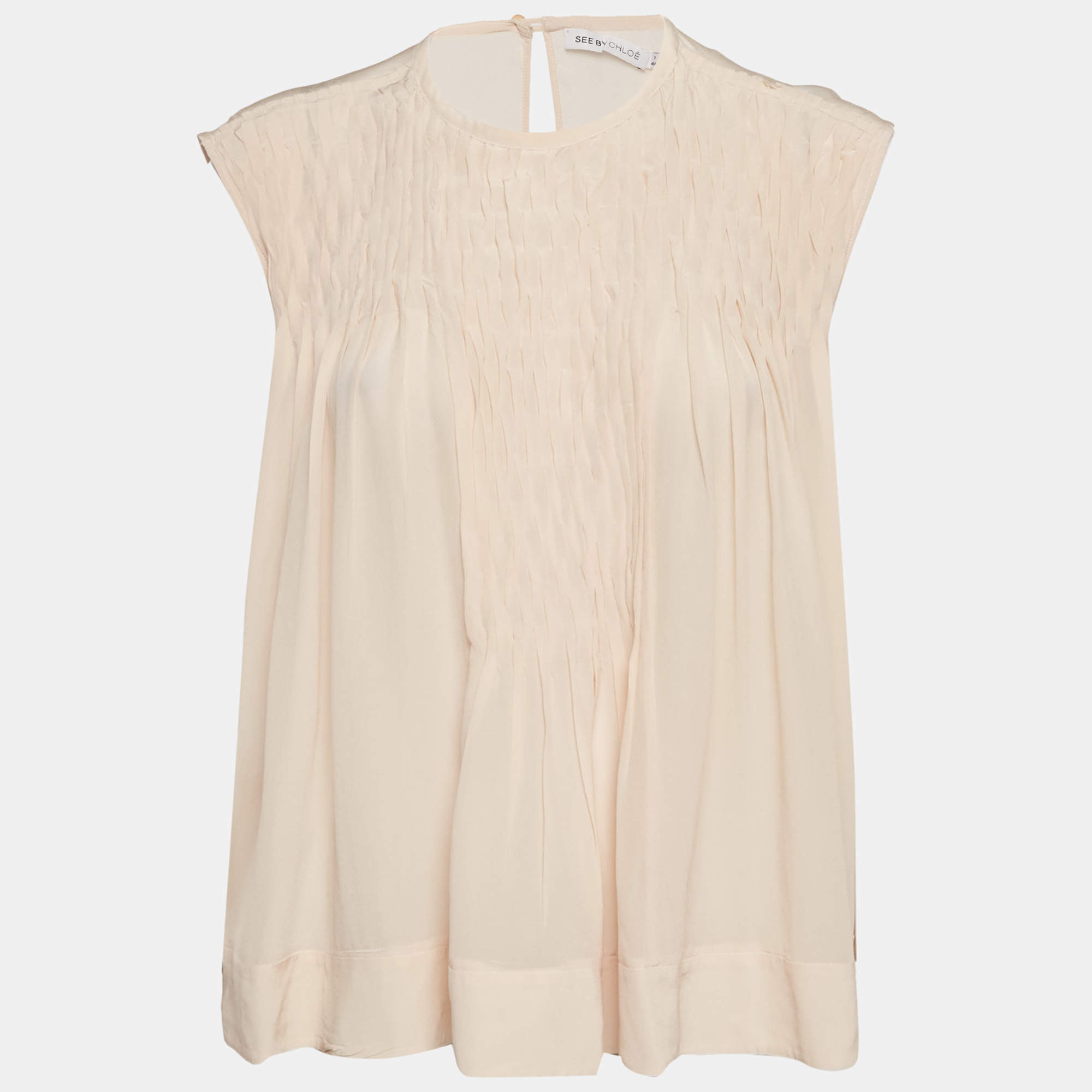 Pre Owned See by Chloé Pink Silk Smocked Detail Sleeveless Top L