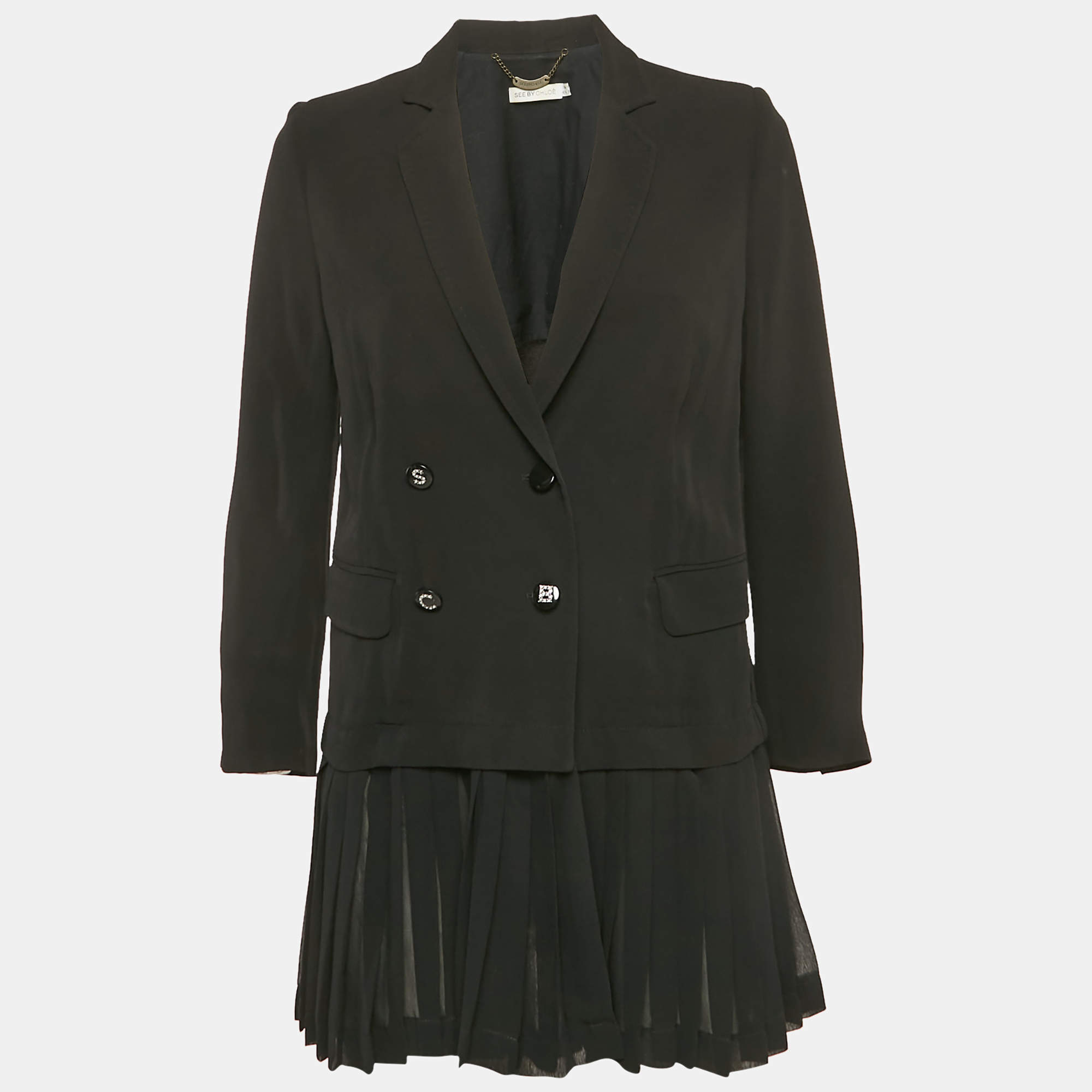 See by Chloe Black Crepe Detachable Pleated Ruffle Blazer M
