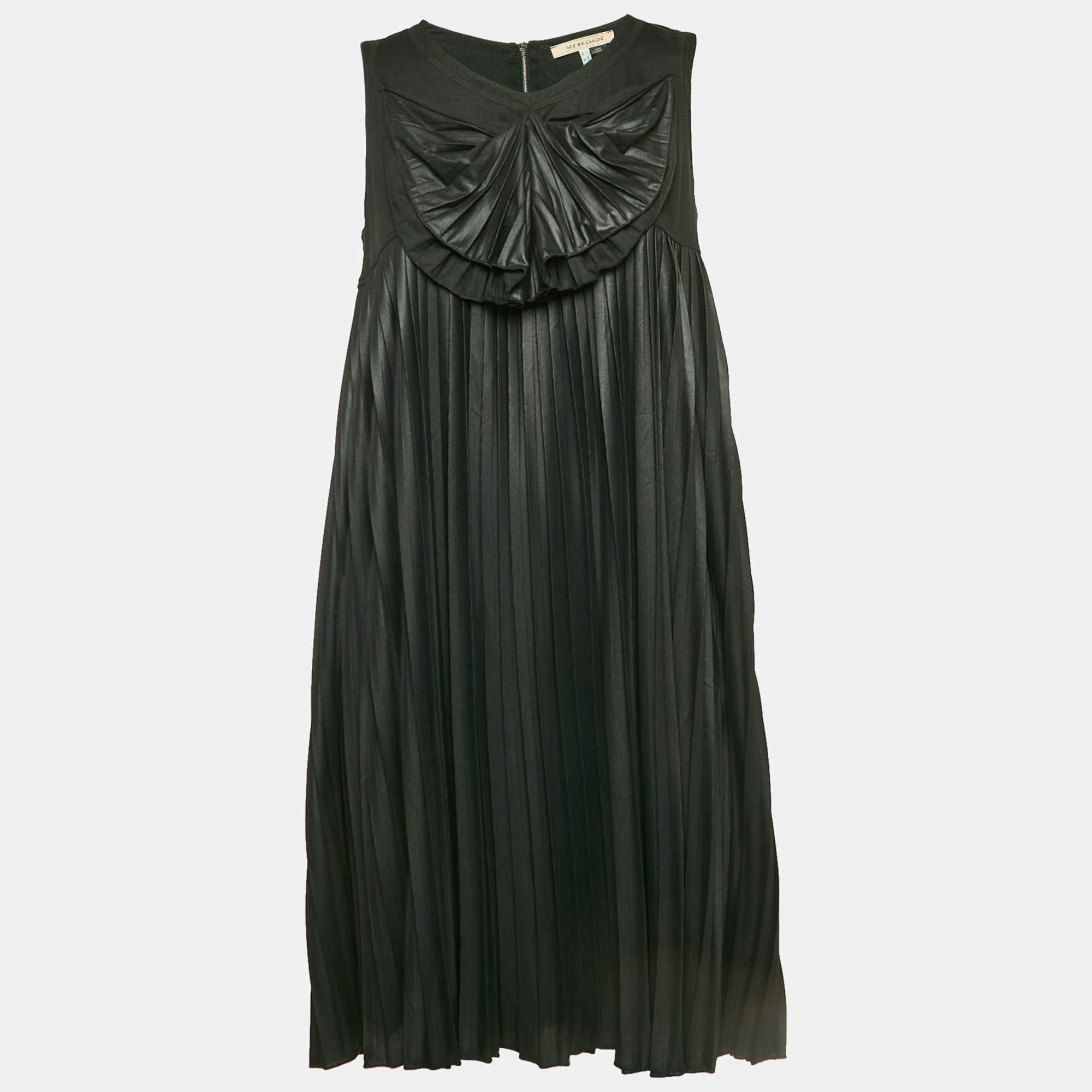 See by Chloe Black Pleated A-Line Sleeveless Mini Dress XL