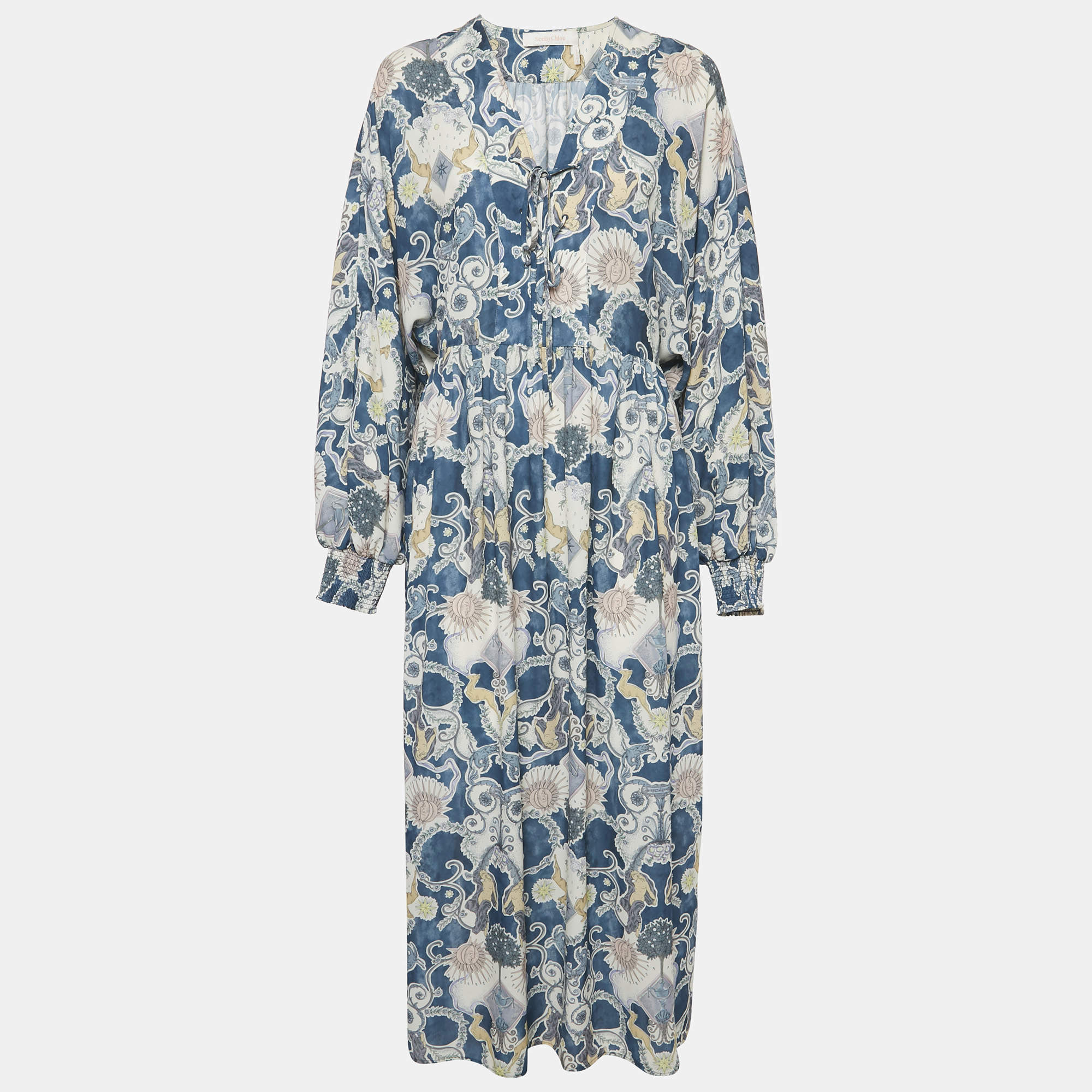 See by Chloé Multicolor Lovers Printed Crepe Lace Up Maxi Dress M