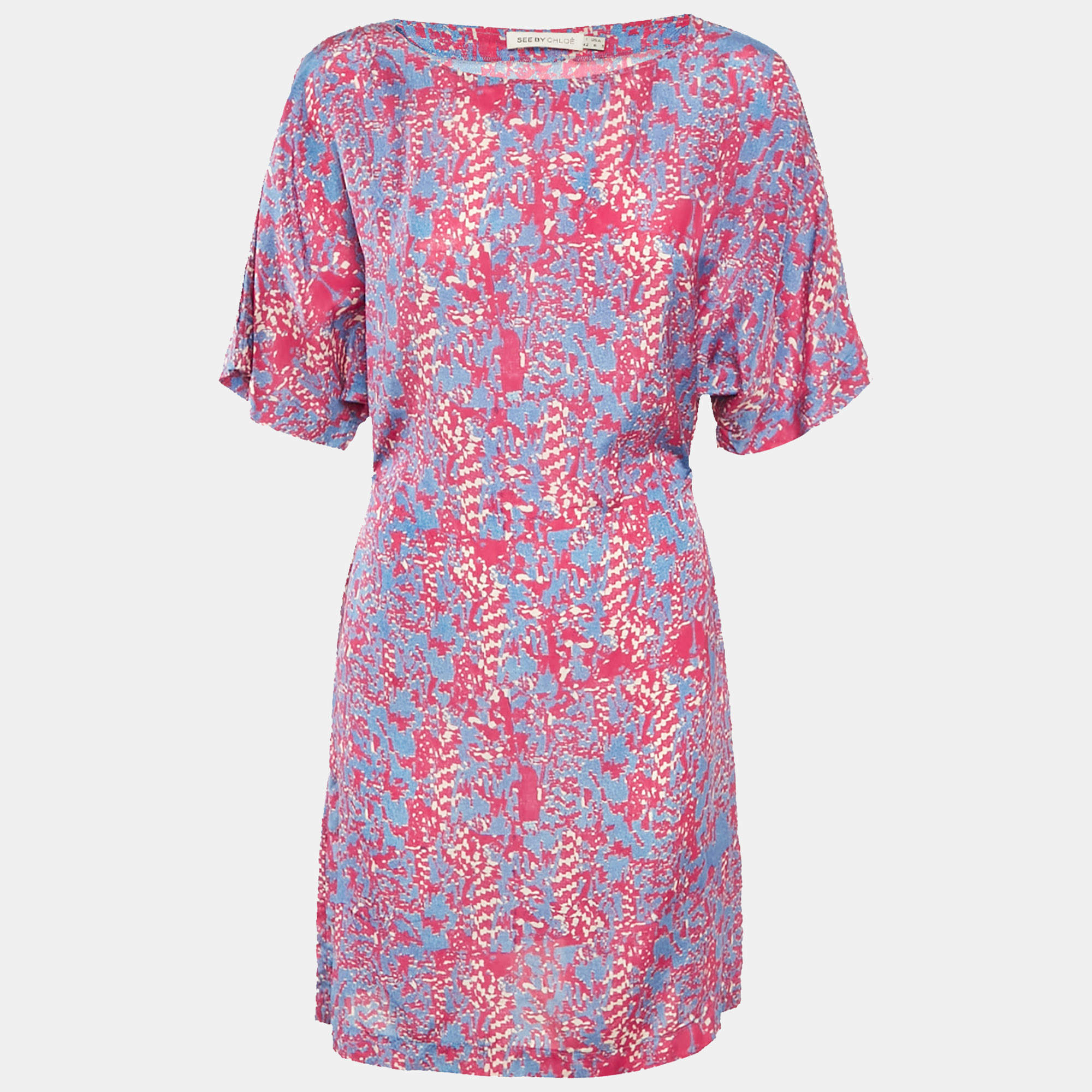 See By Chloe Pink/Blue Printed Silk Mini Dress M