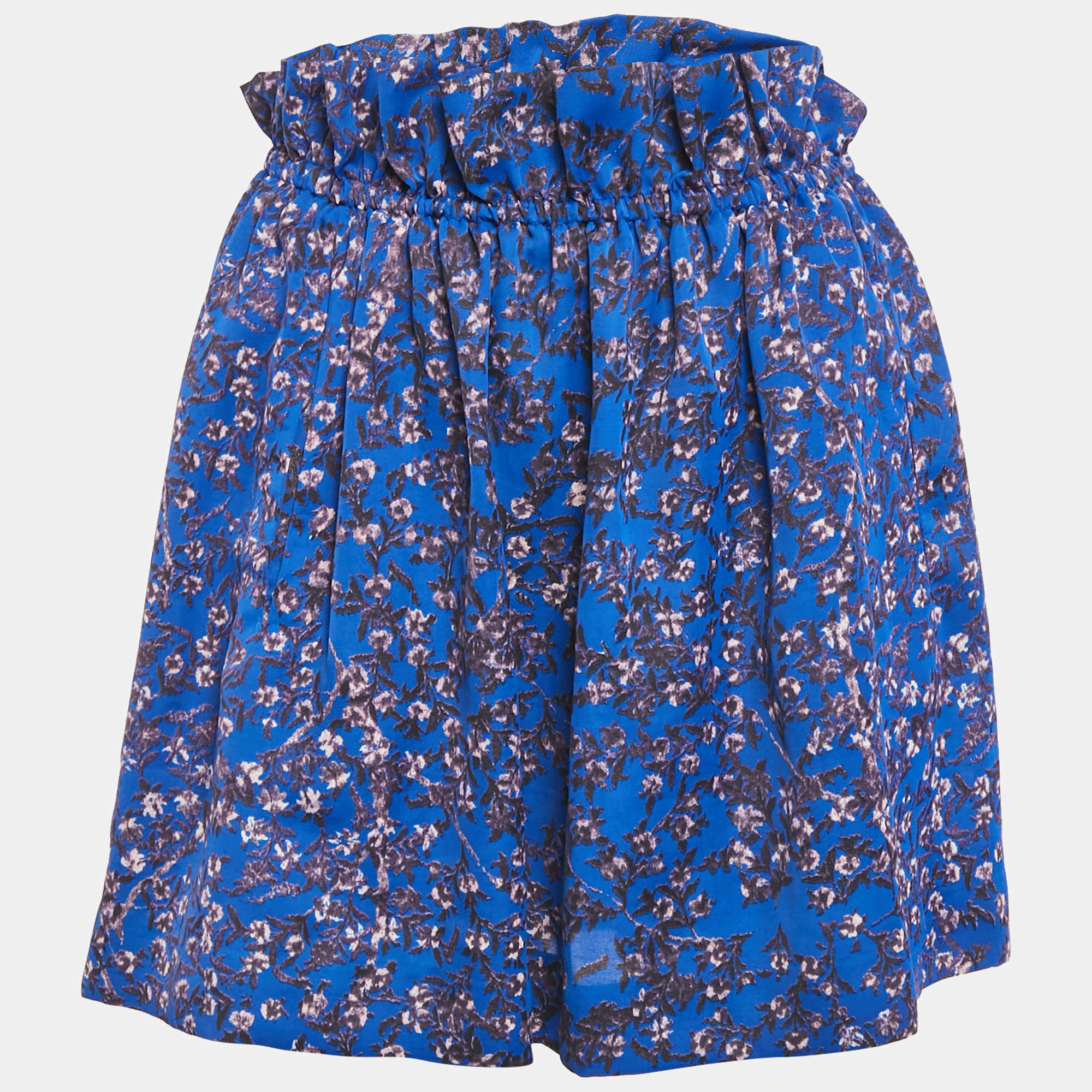 Pre Owned See by Chloe Blue Printed Satin Ruffled Mini Skirt S