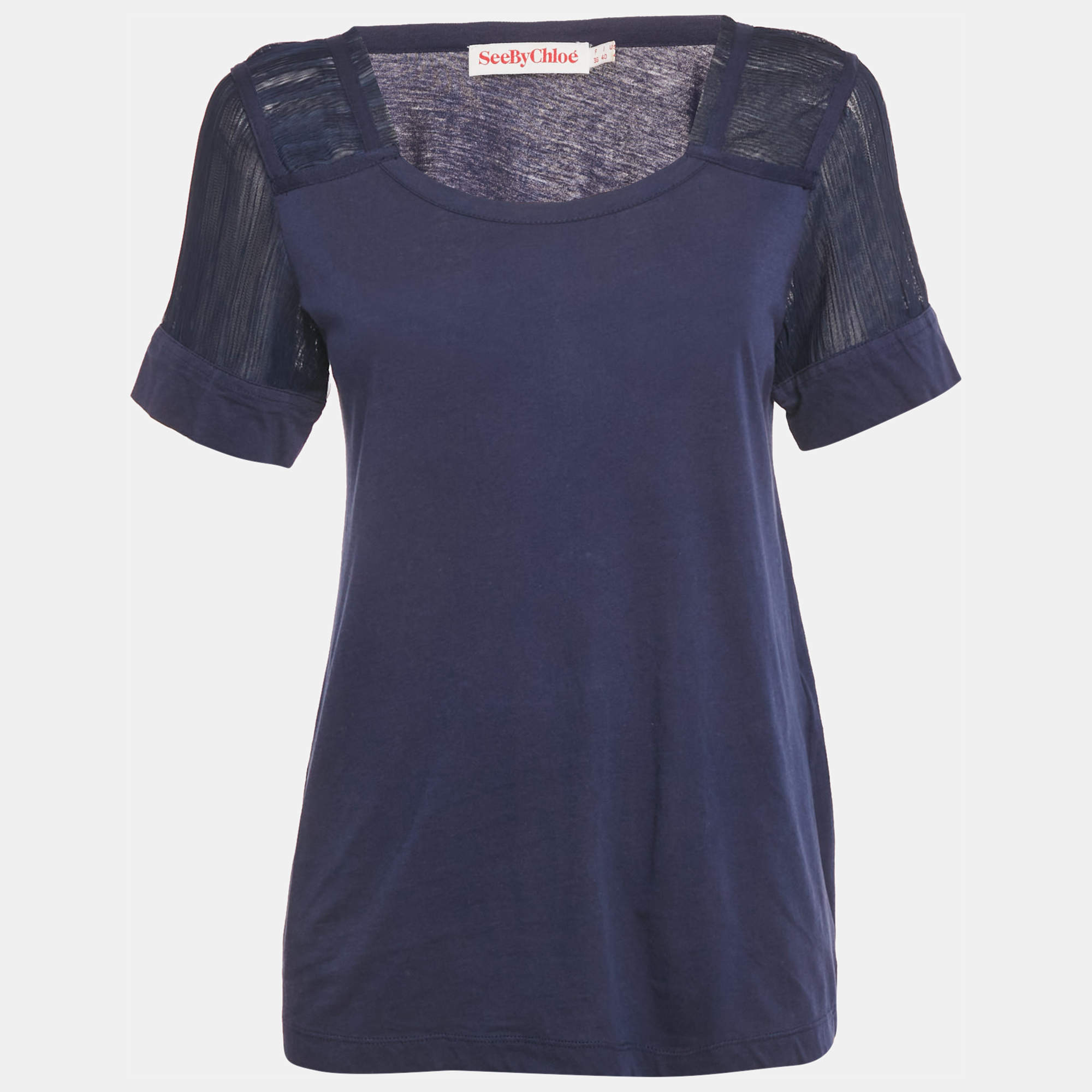 Pre Owned See by Chloe Blue Jersey Tulle Trim Top S