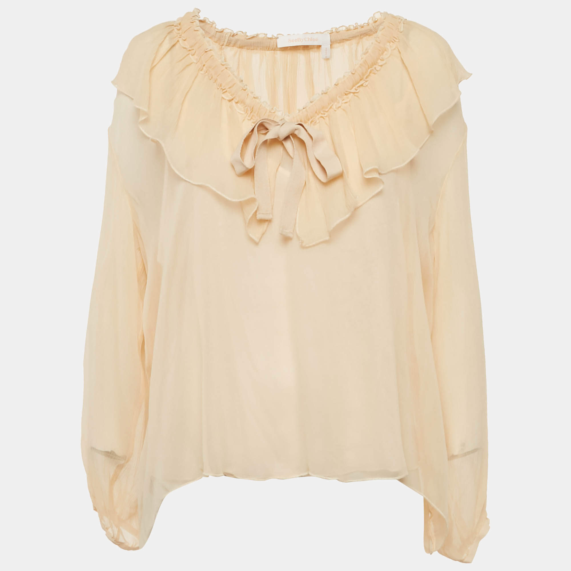 Pre Owned See by Chloe Light Orange/Peach Chiffon Ruffled Blouse M