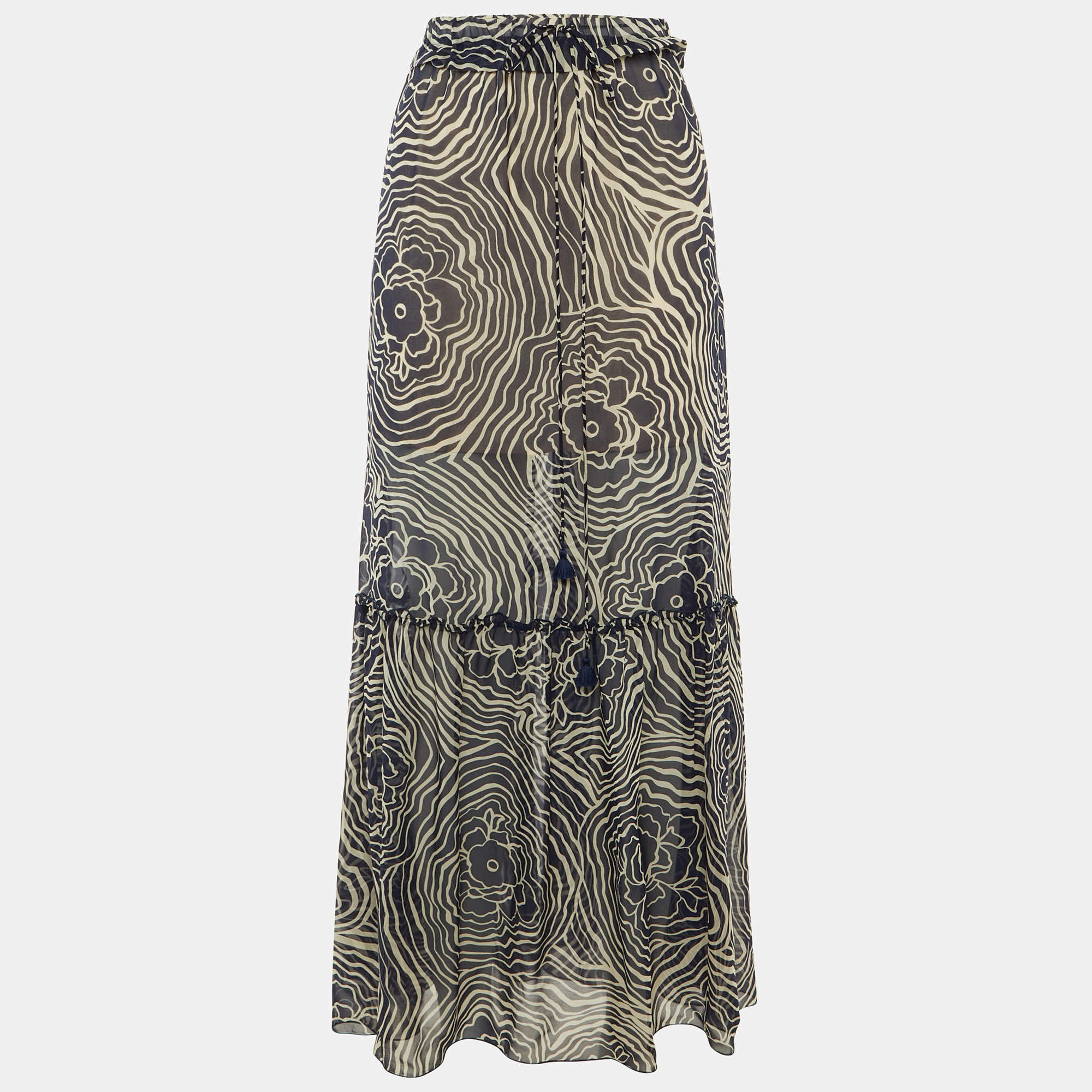 Pre Owned See by Chloé Navy Blue Printed Silk Maxi Skirt S