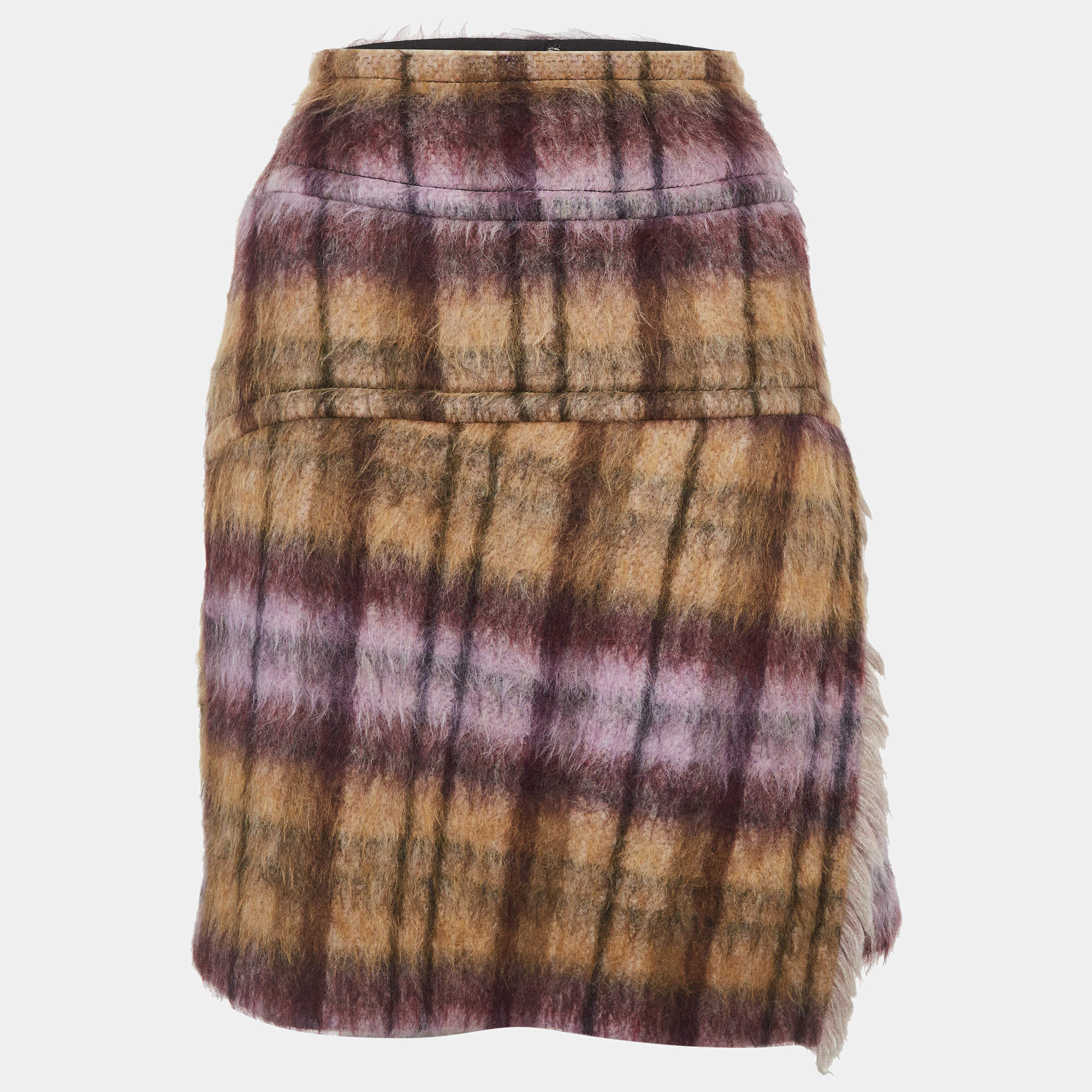Pre Owned See by Chloé Purple/Brown Alpaca Blend Plaid Mini Skirt S