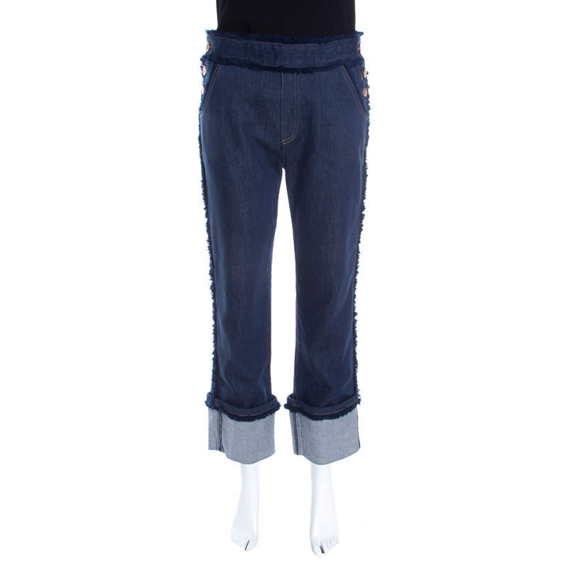 See by Chloe Indigo Dark Wash Denim Frayed Trim Detail Cuffed Jeans M