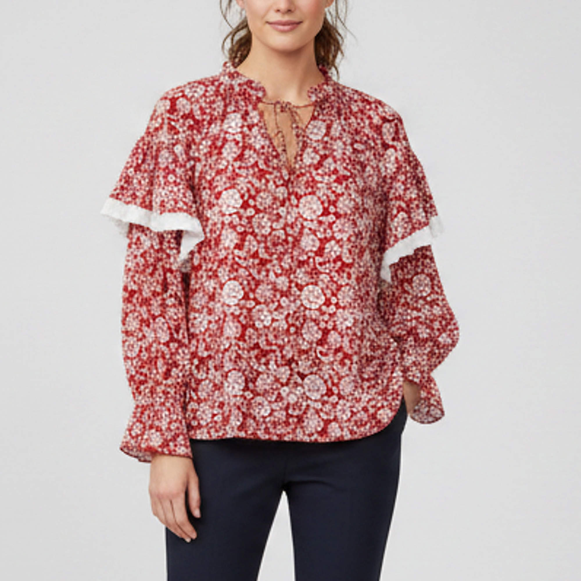 Pre Owned See by Chloé Red/White Floral Print Cotton Blouse L