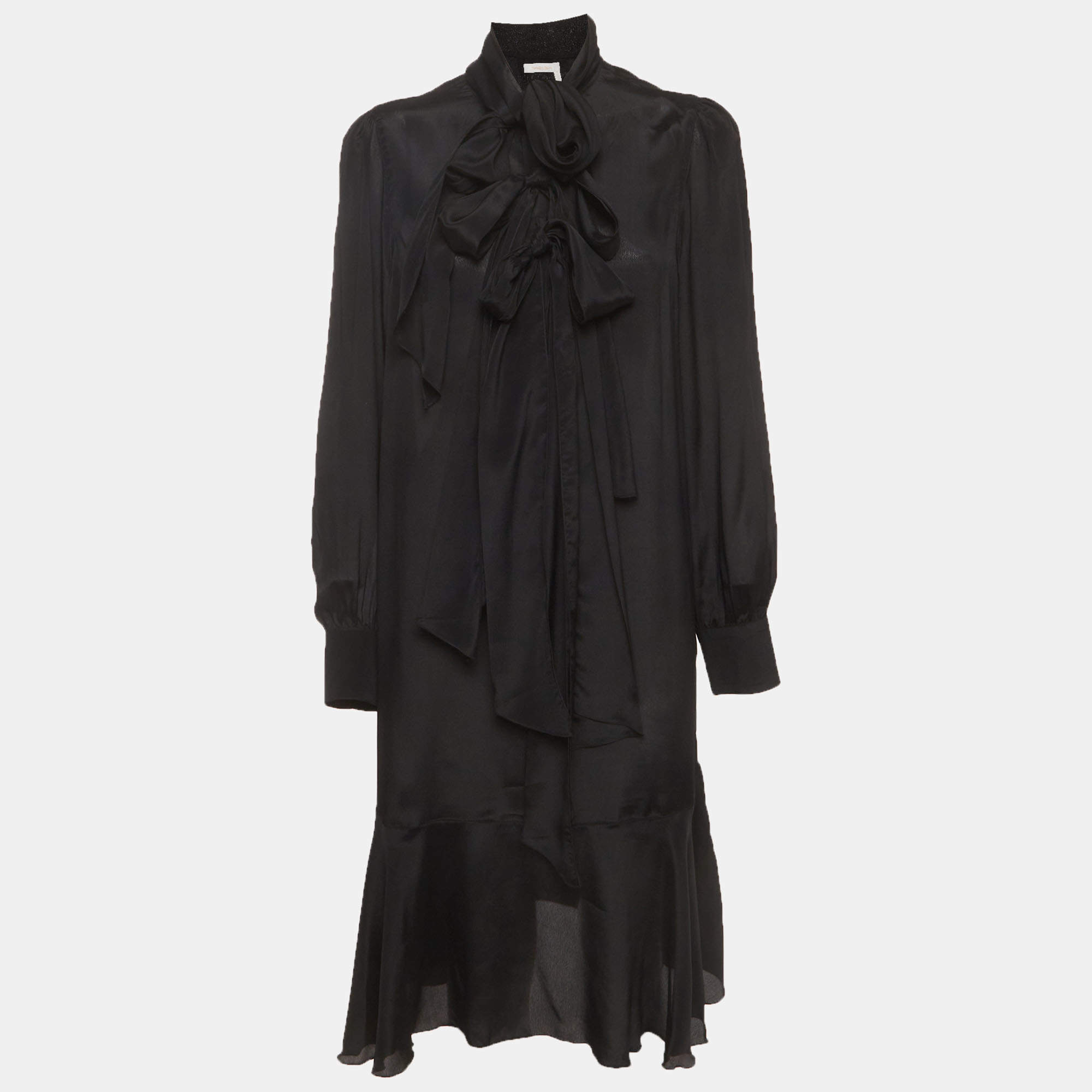 Pre Owned See by Chloé Black Crepe Neck Bow Tie Detail Midi Dress L