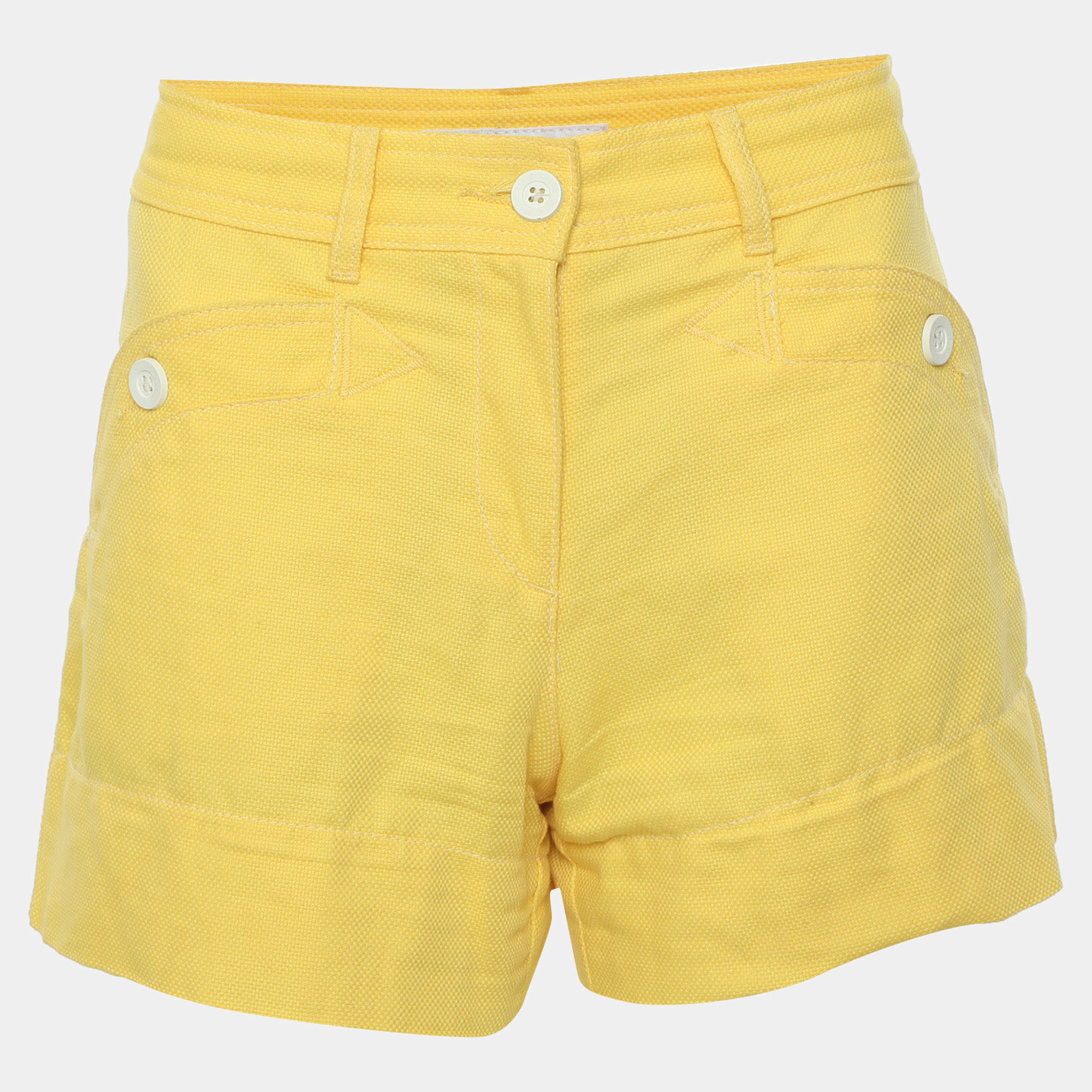Pre Owned See by Chloé Yellow Cotton and Flax Blend Mini Shorts M