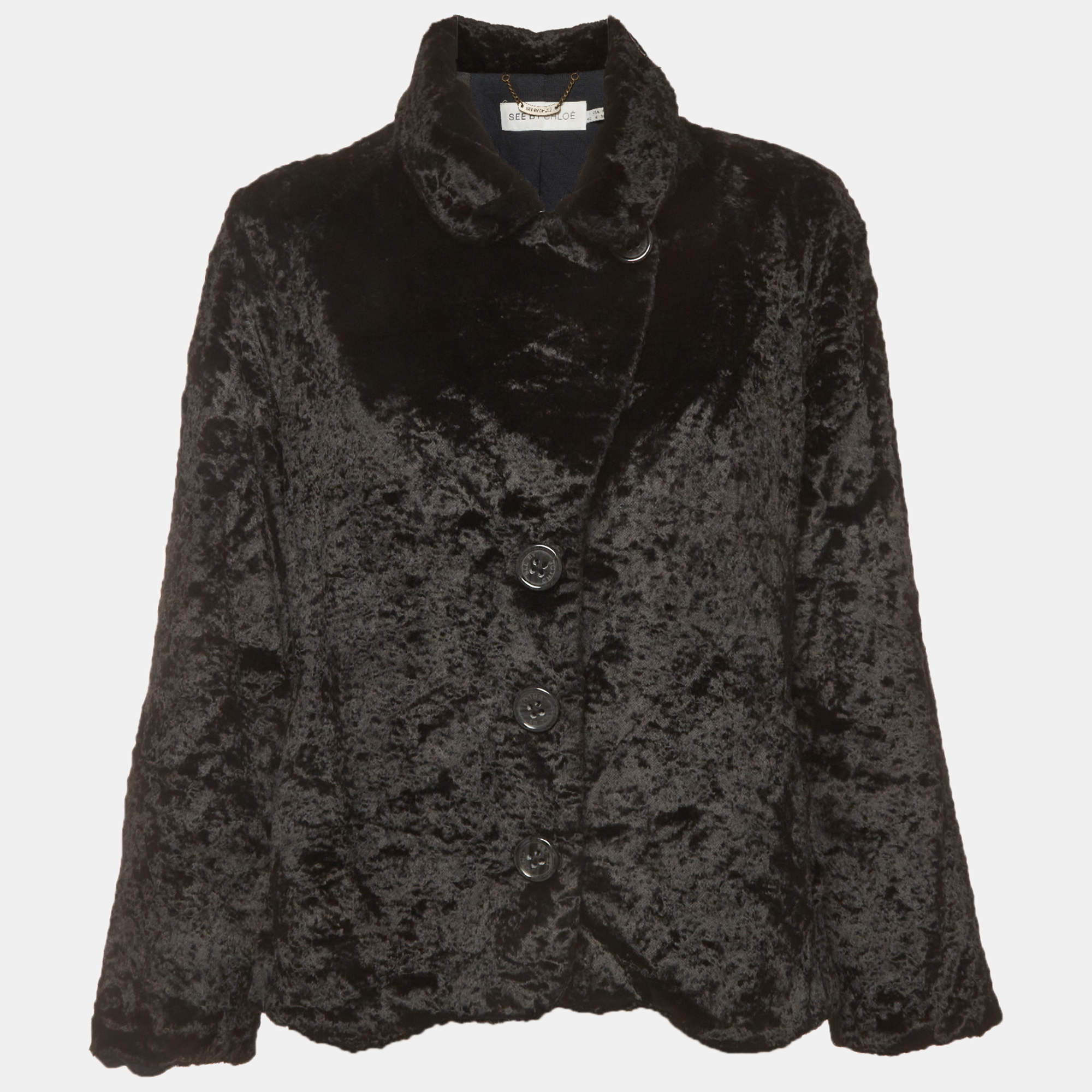 Pre Owned See by Chloe Black Faux Fur Wide Lapel Jacket S
