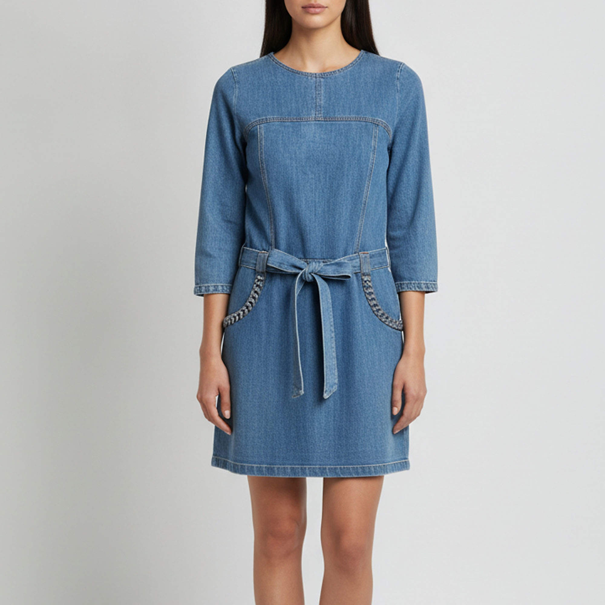 مملوكة مسبقًا See by Chloé Blue Denim Drop Waist Belted Dress L