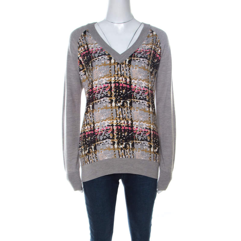 See by Chloe Grey Wool Abstract Print Detail Sweater S